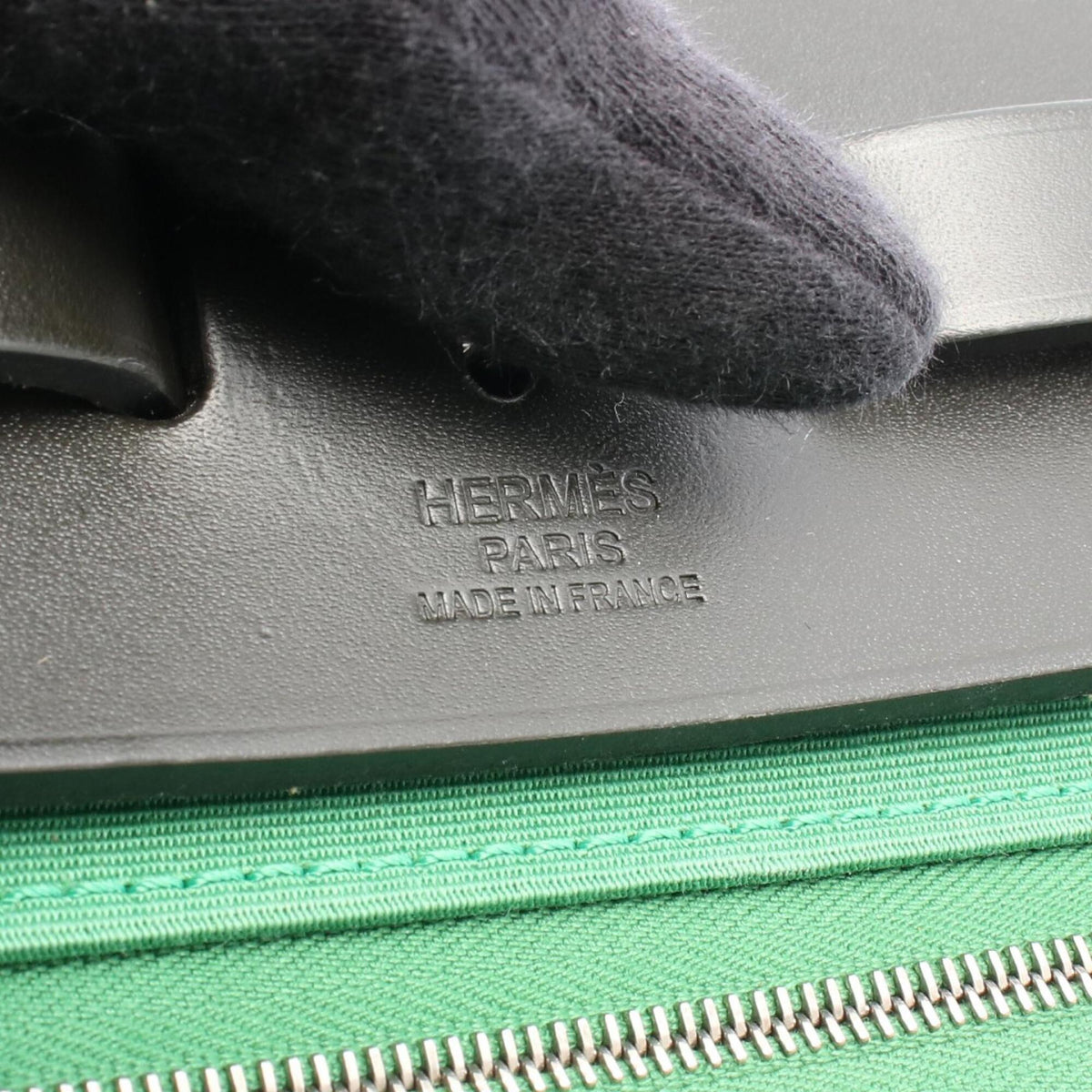 Hermes Black Green Canvas Leather Handbag (Pre-Owned)