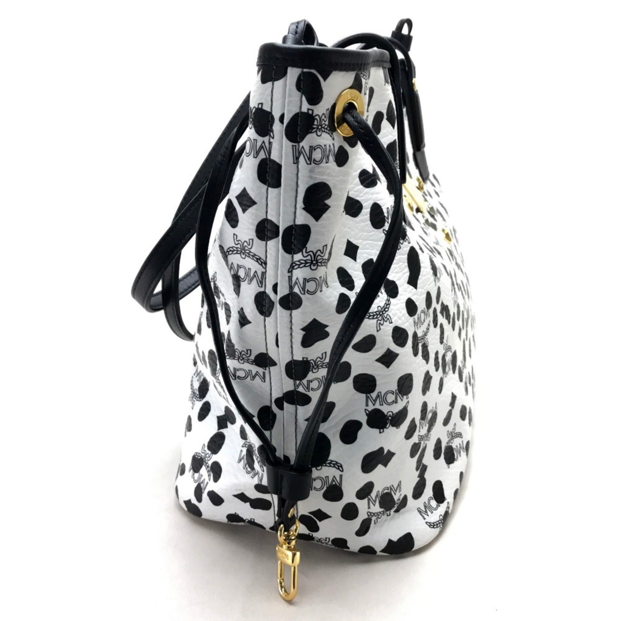 Mcm Black White Leather Shoulder Bag Tote Bag (Pre-Owned)