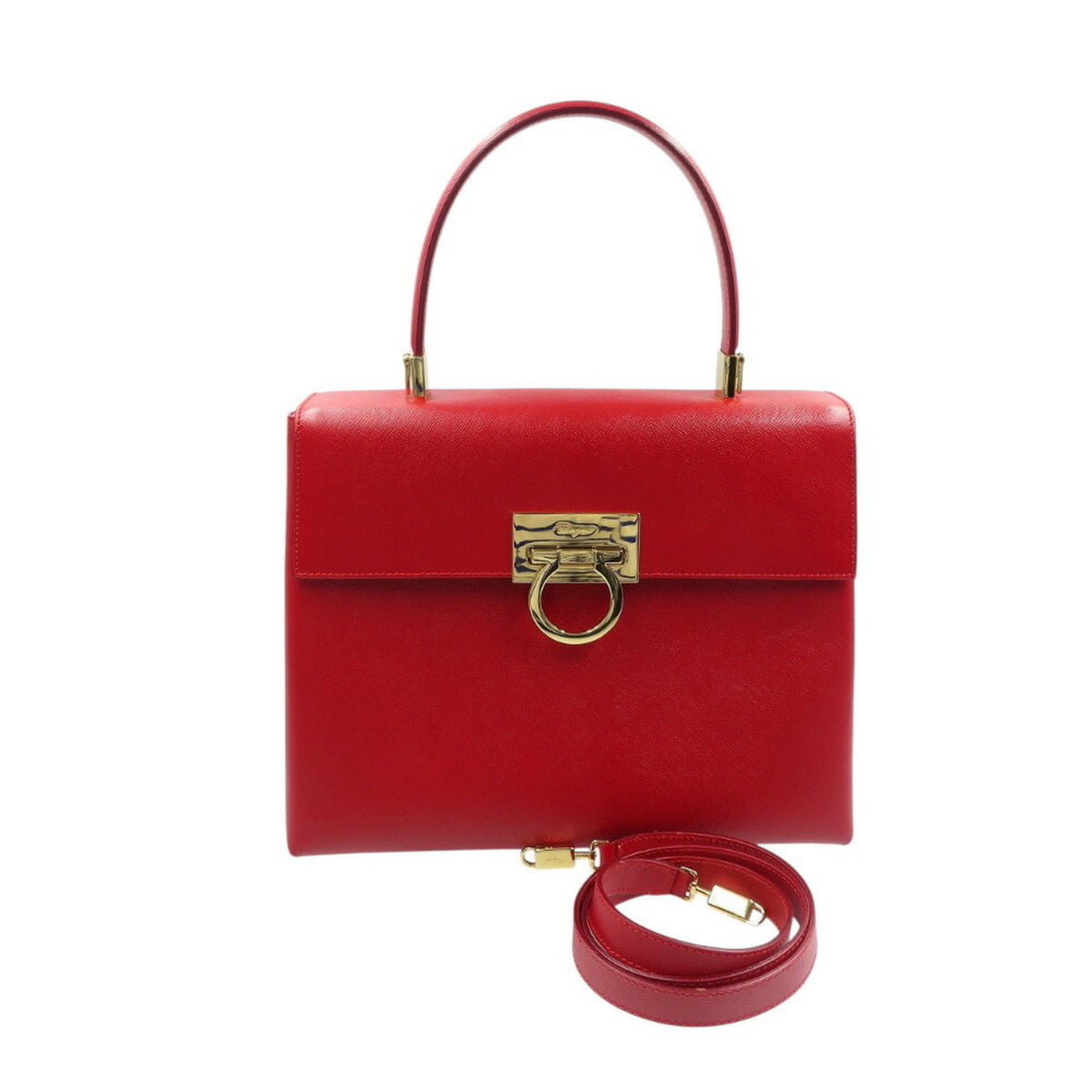 Salvatore Ferragamo Red Color Leather Handbag Shoulder Bag (Pre-Owned)