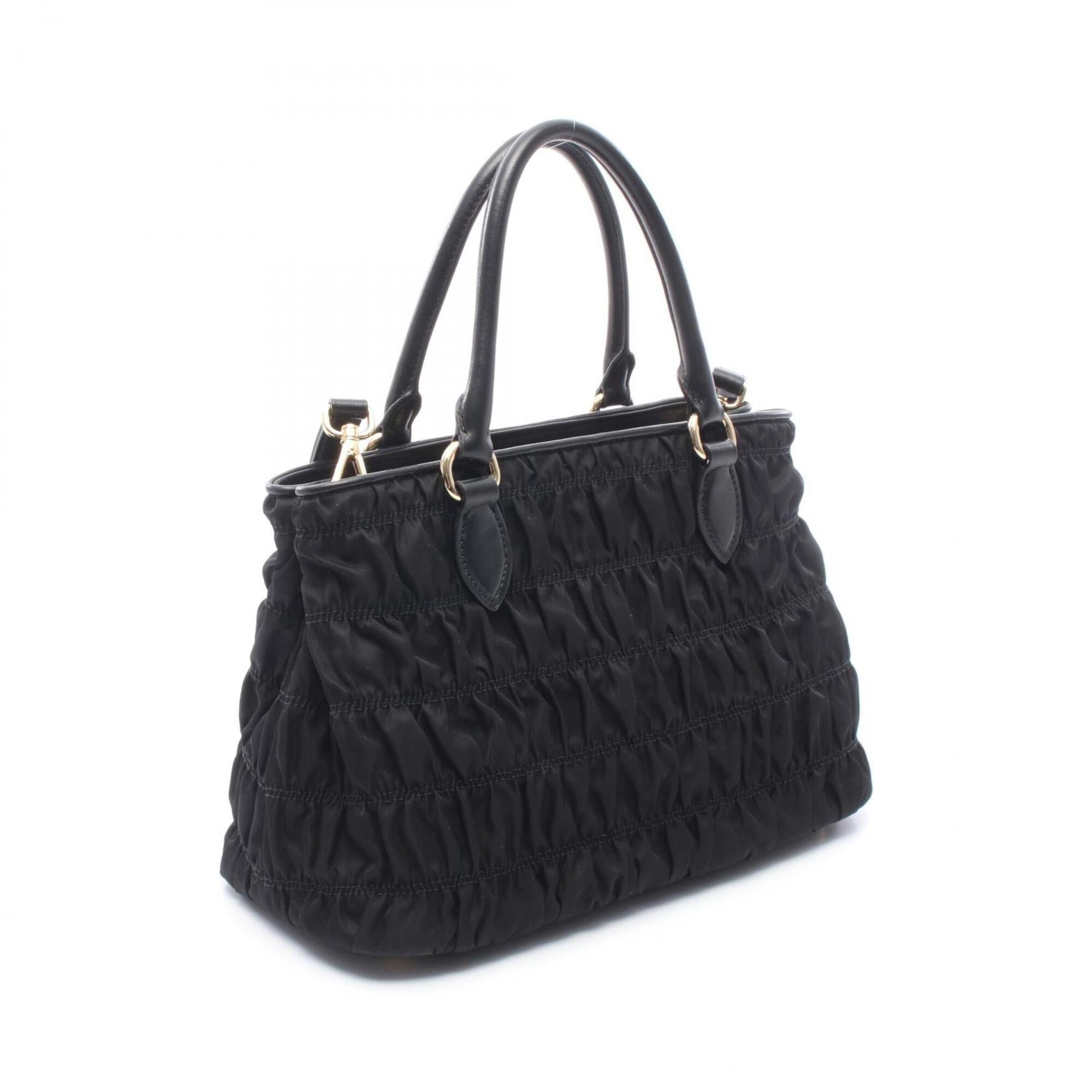 Prada Black Nylon Leather Handbag Tote Bag (Pre-Owned)