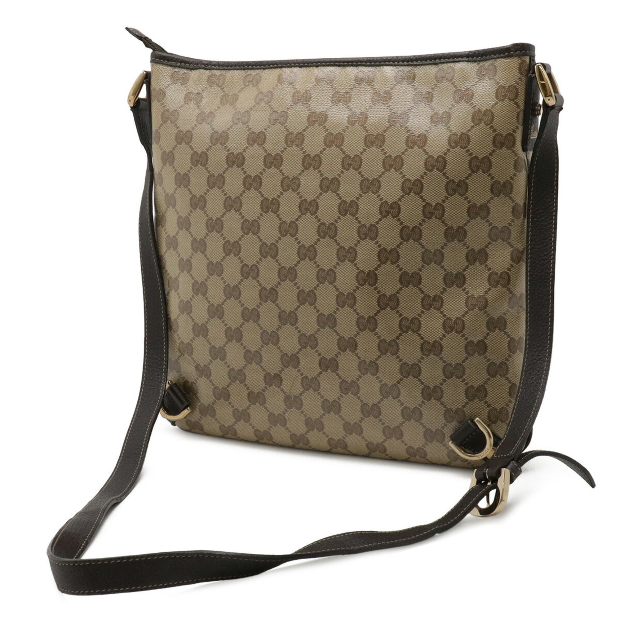 Gucci Beige Dark Brown Gg Crystal Coated Canvas Leather Shoulder Bag (Pre-Owned)
