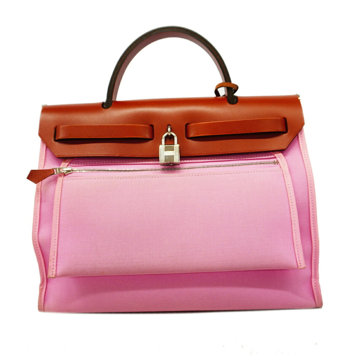 Hermes Brown Pink Toile Officier Handbag (Pre-Owned)