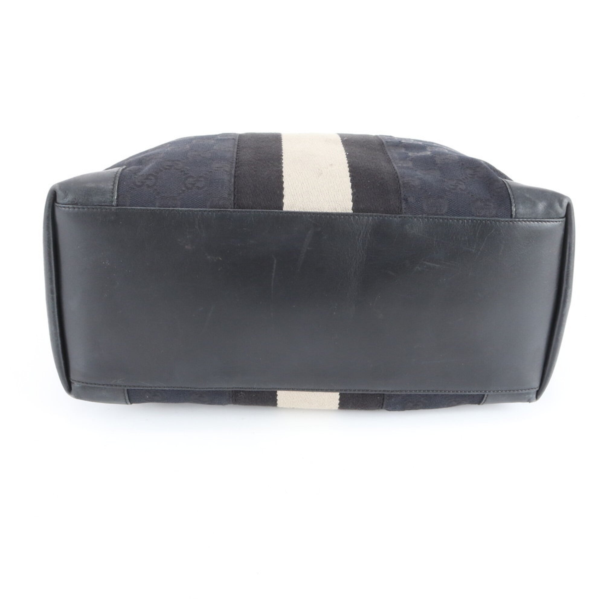 Gucci Gg Canvas Black Leather Canvas Handbag Tote Bag (Pre-Owned)