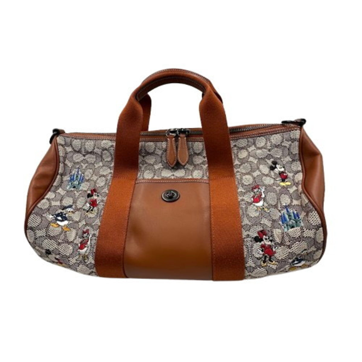 Coach Signature Beige Canvas Leather Boston Bag (Pre-Owned)