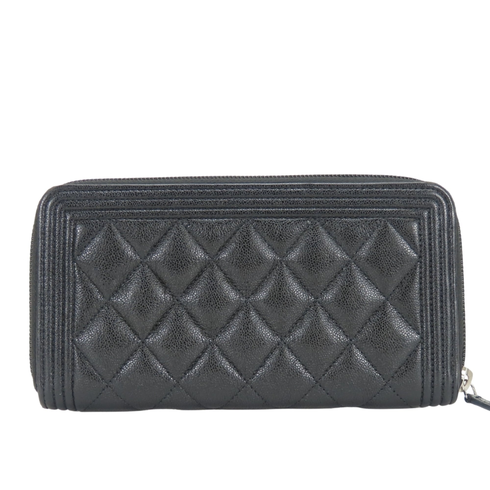 Chanel Boy Chanel Black Grained Calfskin Long Wallet (Bi-Fold) (Pre-Owned)
