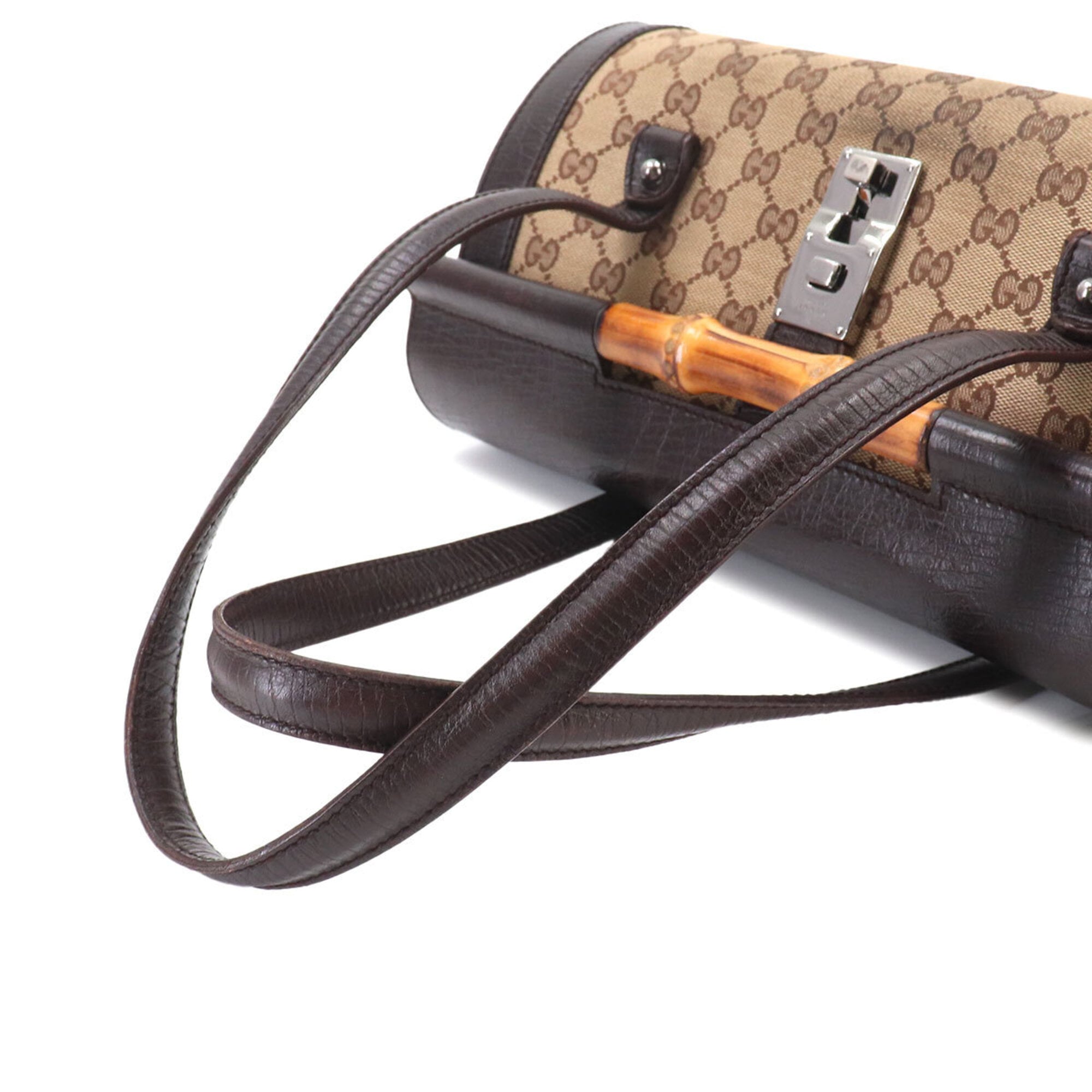 Gucci Beige Brown Gg Canvas Leather Handbag (Pre-Owned)