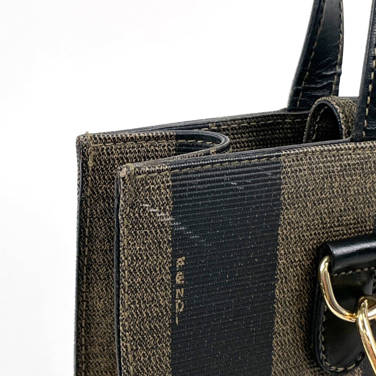 Fendi Pequin Black Brown Coated Canvas Leather Handbag (Pre-Owned)
