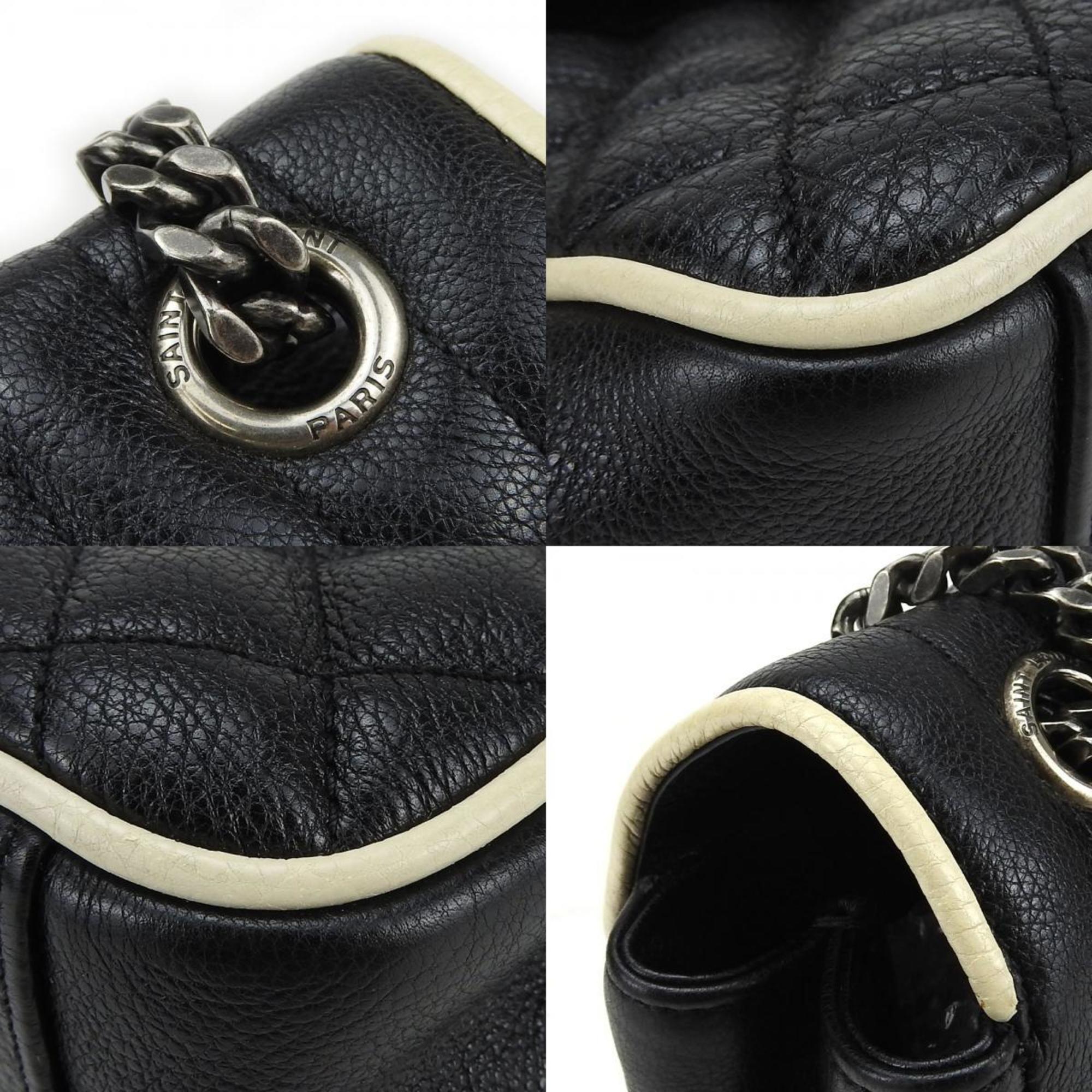 Saint Laurent Black Ivory Leather Shoulder Bag (Pre-Owned)