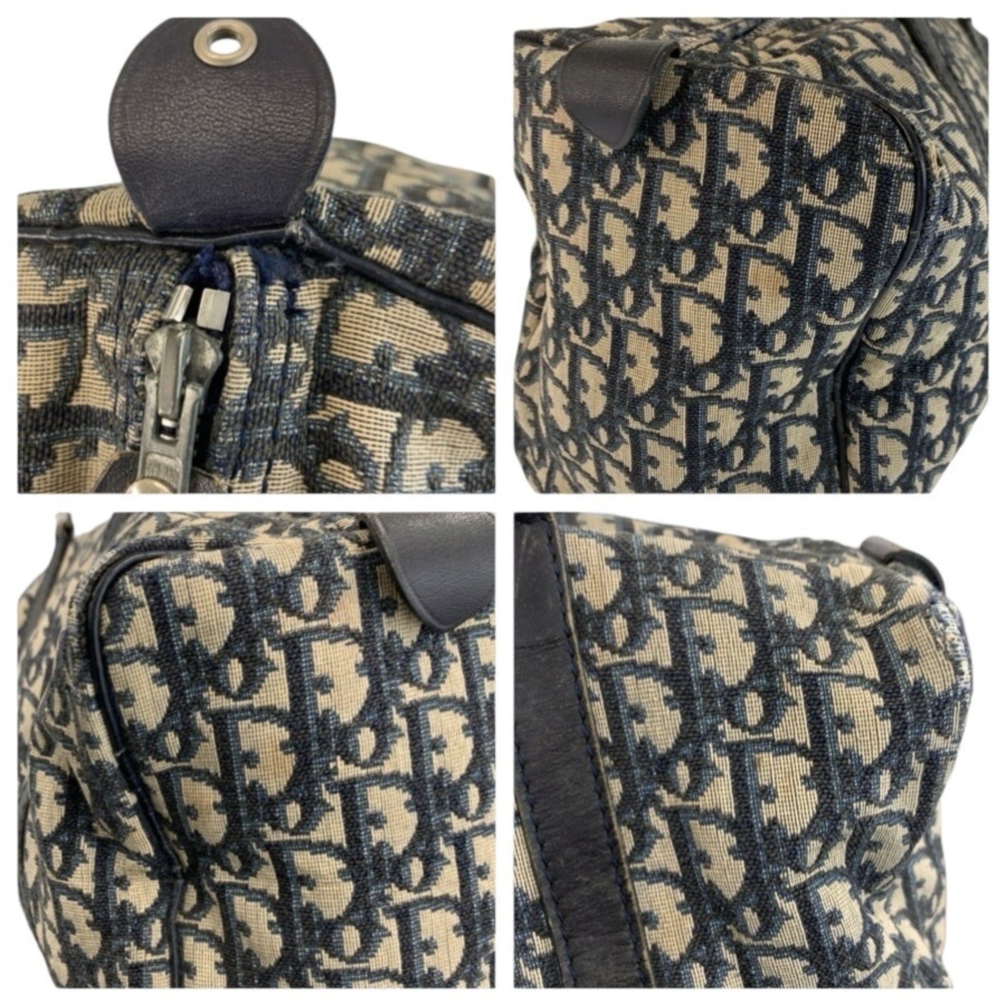 Christian Dior Navy Canvas Leather Boston Bag Handbag (Pre-Owned)