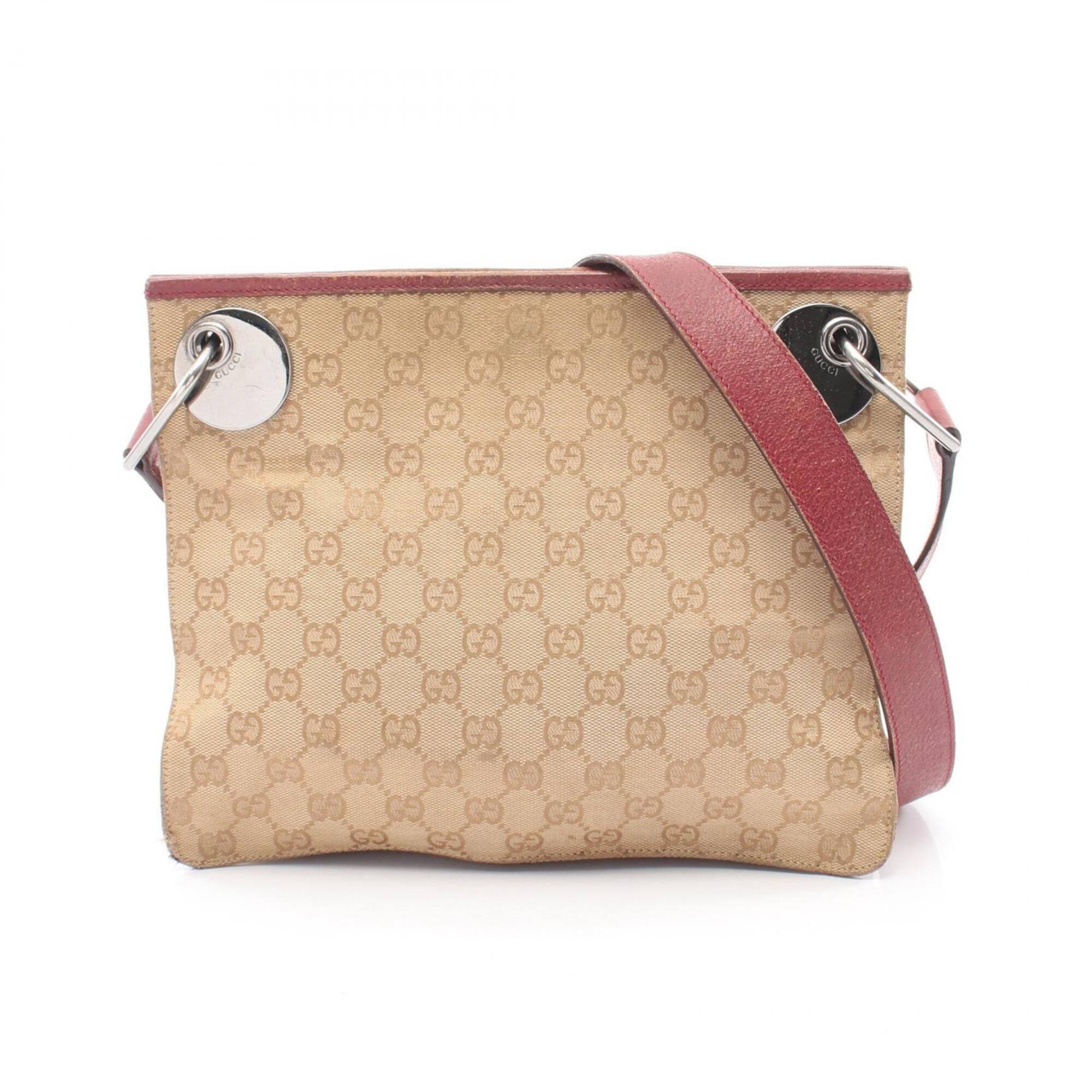 Gucci Gg Canvas Beige Bordeaux Gg Canvas Leather Handbag Shoulder Bag (Pre-Owned)