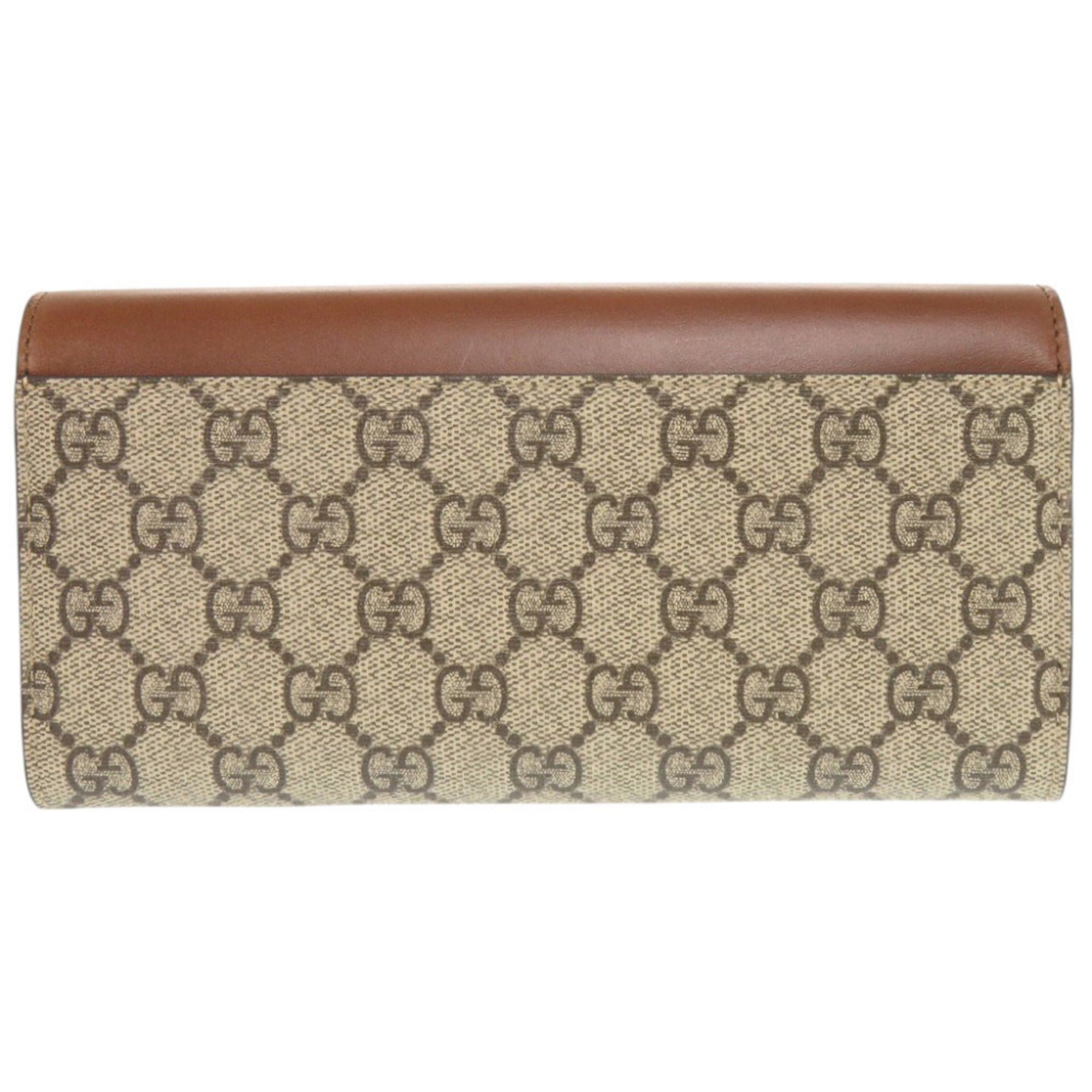 Gucci Beige Brown Gg Supreme Leather Long Wallet (Bi-Fold) (Pre-Owned)