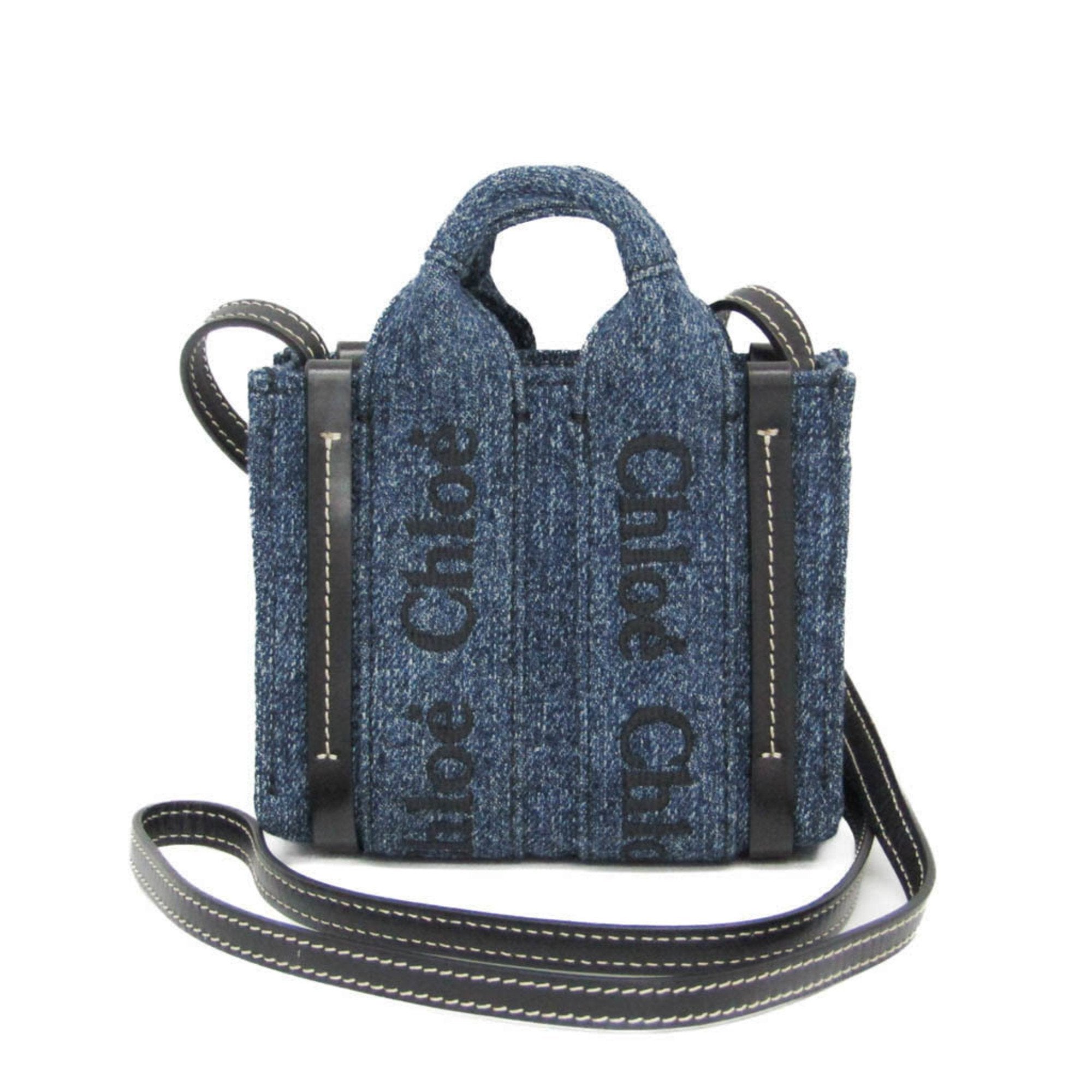 Chloé Black Blue Denim Leather Handbag Shoulder Bag (Pre-Owned)