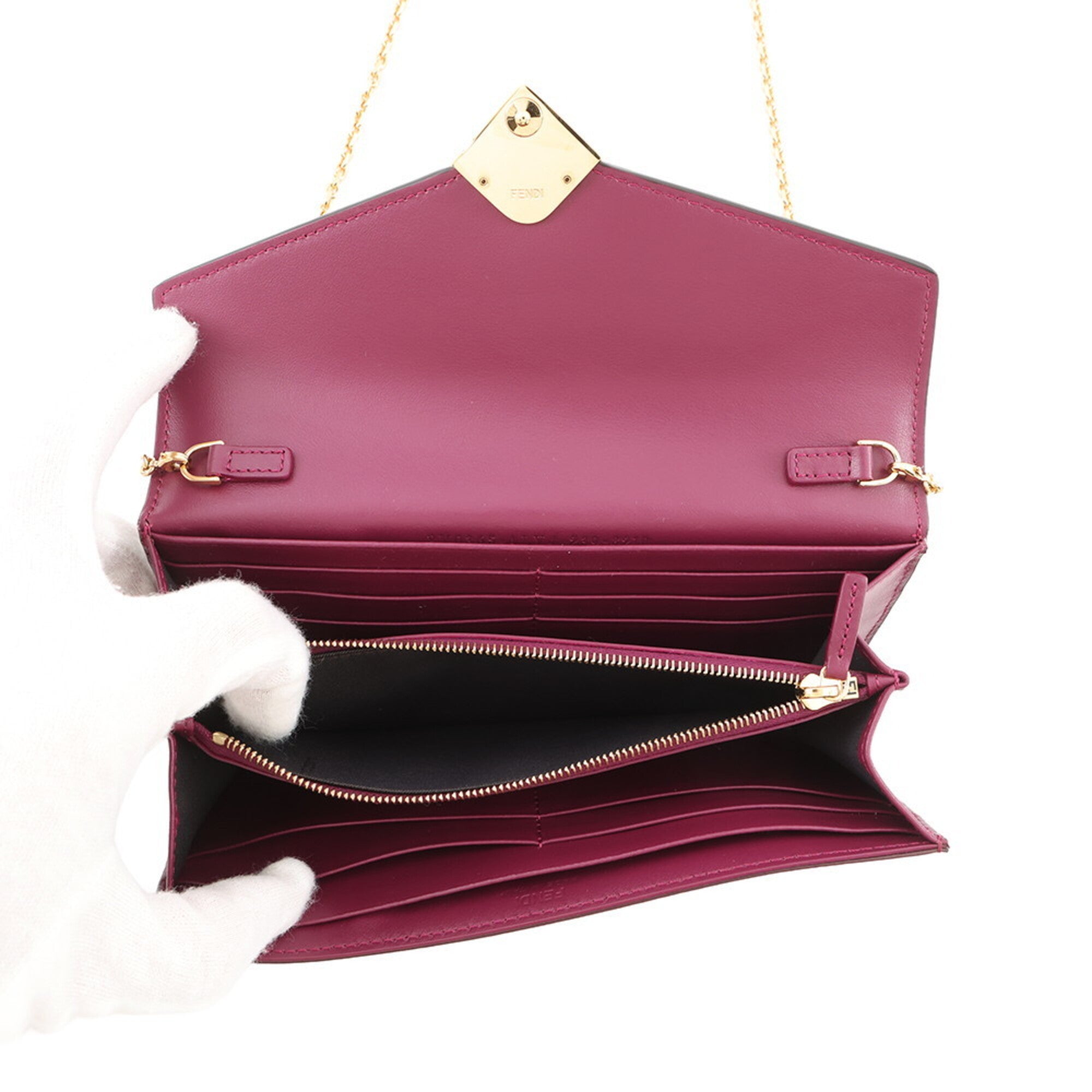 Fendi Bordeaux Purple Leather Chain/Shoulder Wallet (Pre-Owned)