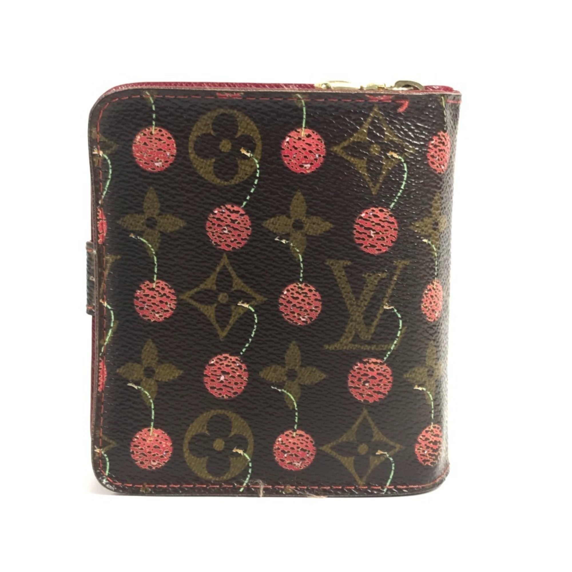 Louis Vuitton Brown Red Color Monogram Cherry Blossom Canvas Wallet (Bi-Fold) (Pre-Owned)