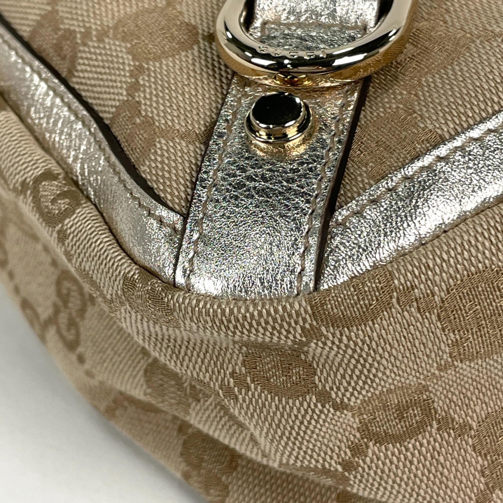 Gucci Beige Gold Gg Canvas Leather Tote Bag (Pre-Owned)