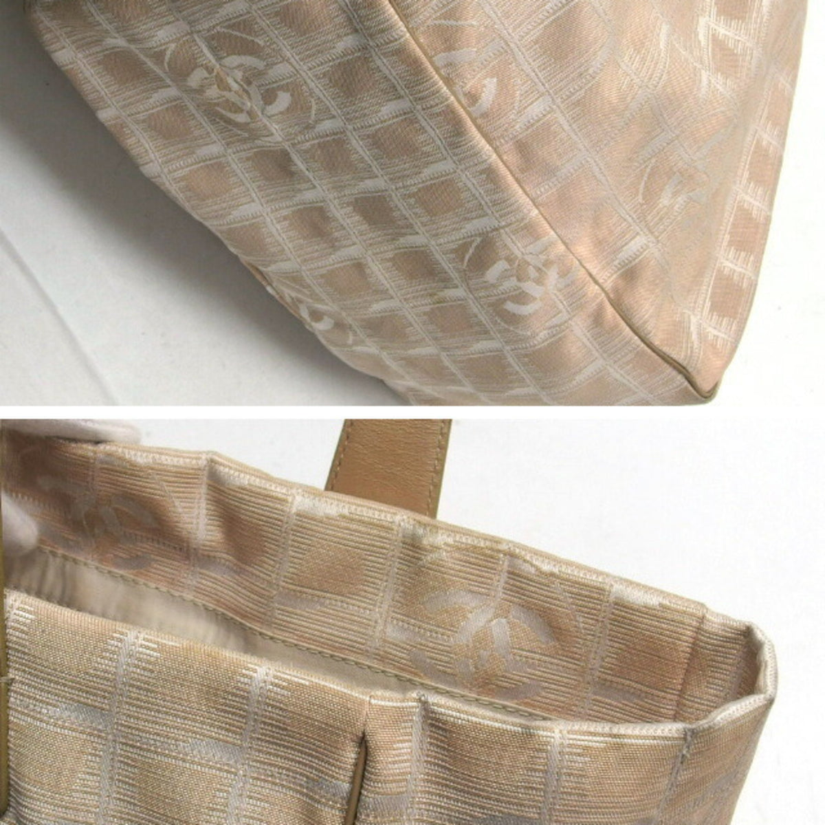 Chanel Beige Nylon Jacquard Leather Handbag Tote Bag (Pre-Owned)