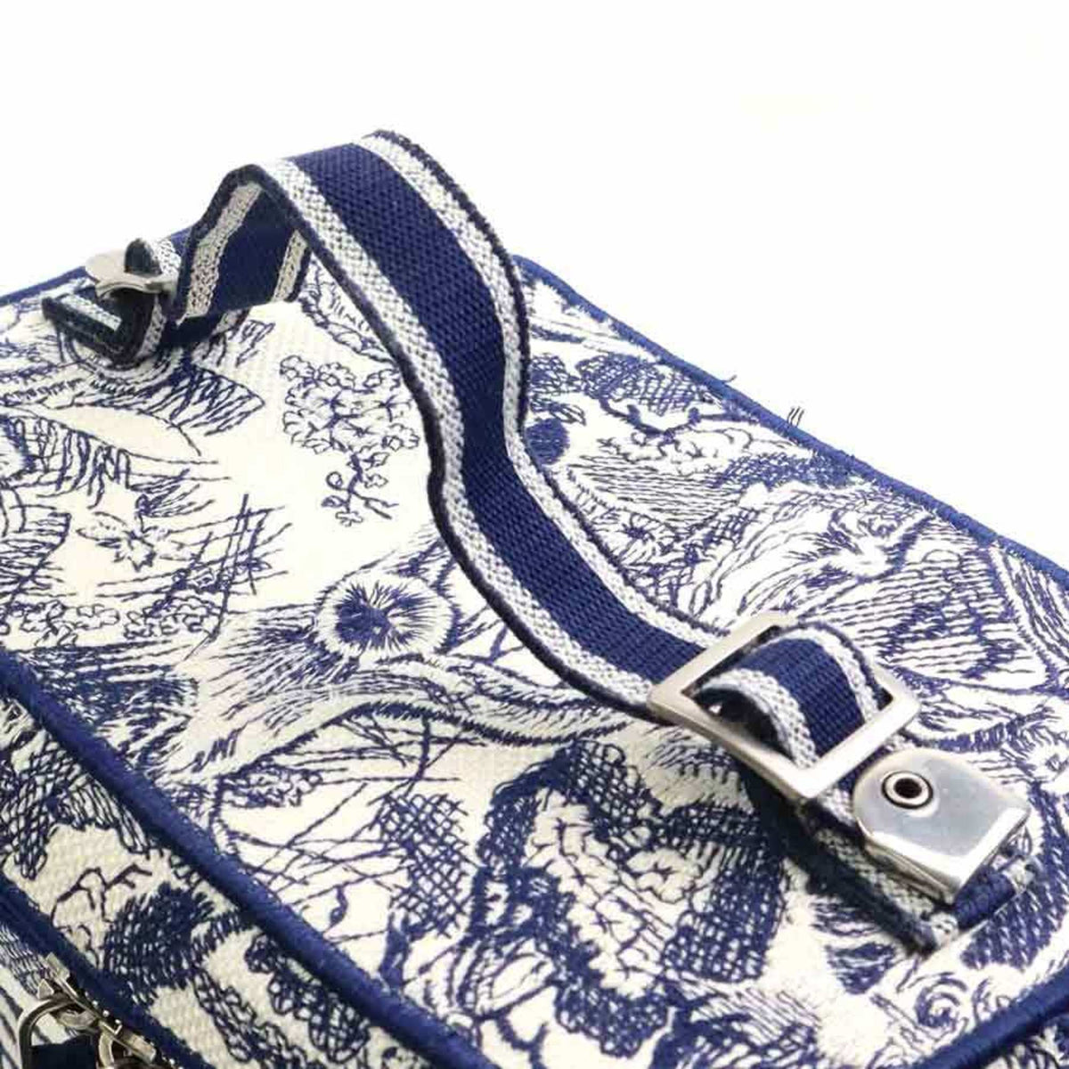 Christian Dior Navy White Canvas Handbag Vanity Bag (Pre-Owned)