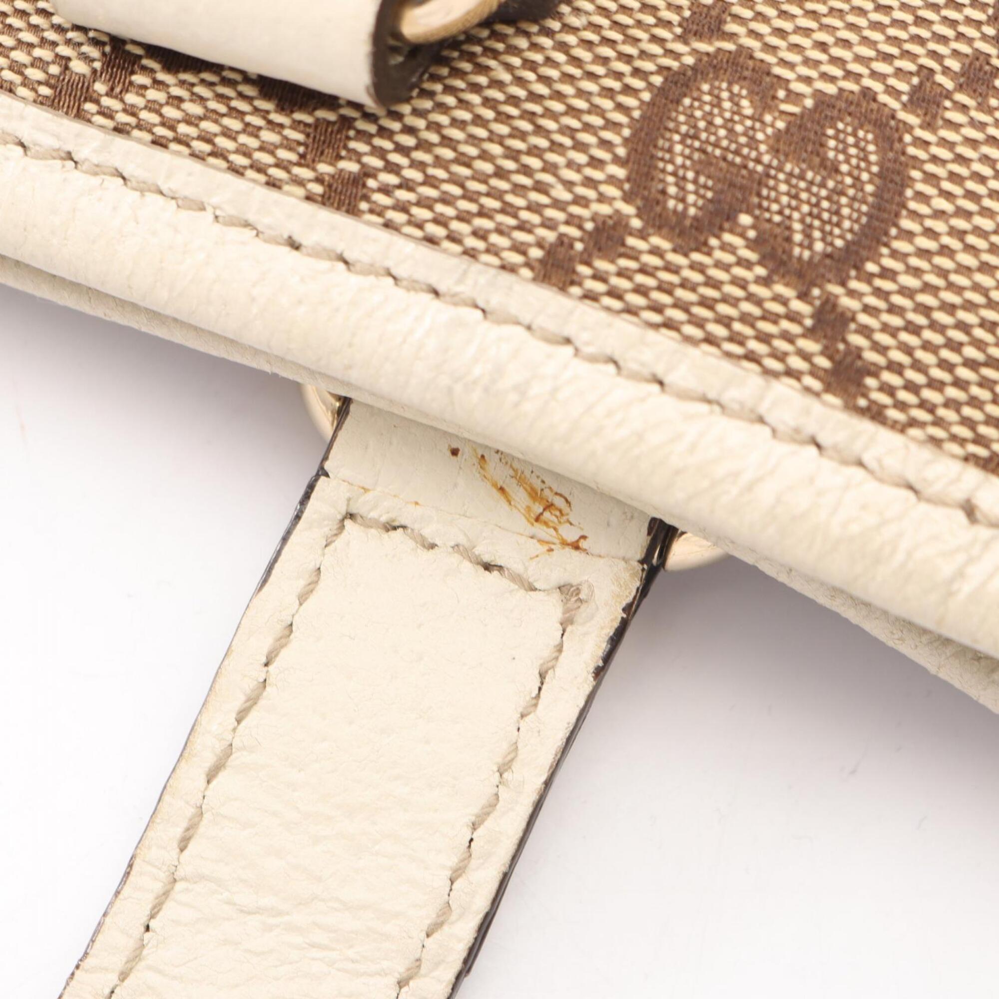 Gucci Beige Ivory Gg Canvas Leather Handbag Tote Bag (Pre-Owned)