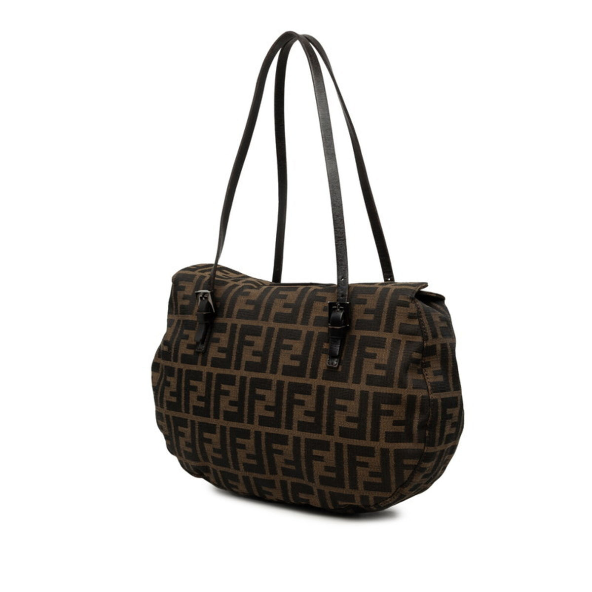 Fendi Zucca Brown Canvas Leather Shoulder Bag Tote Bag (Pre-Owned)