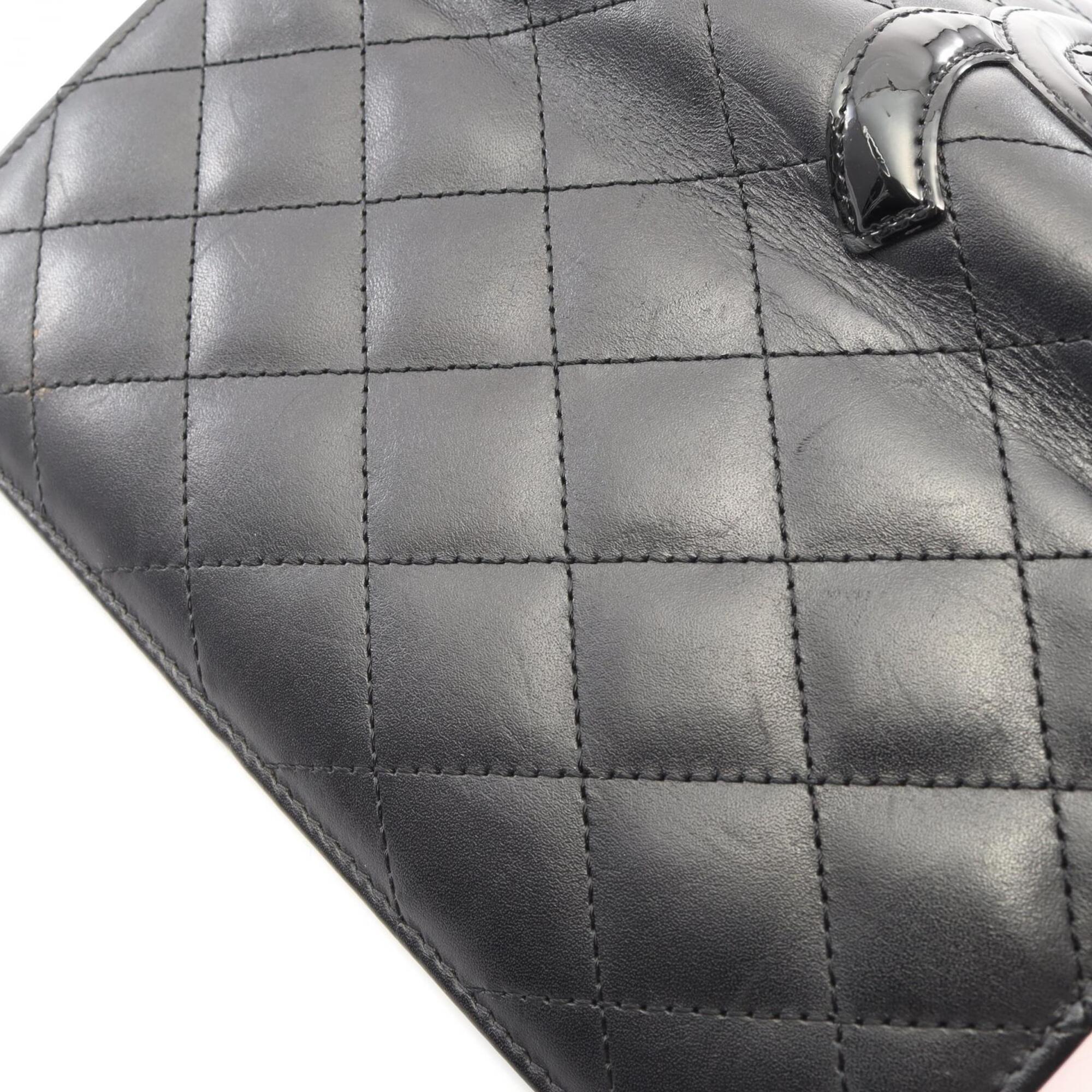 Chanel Black Leather Patent Leather Long Wallet (Bi-Fold) (Pre-Owned)