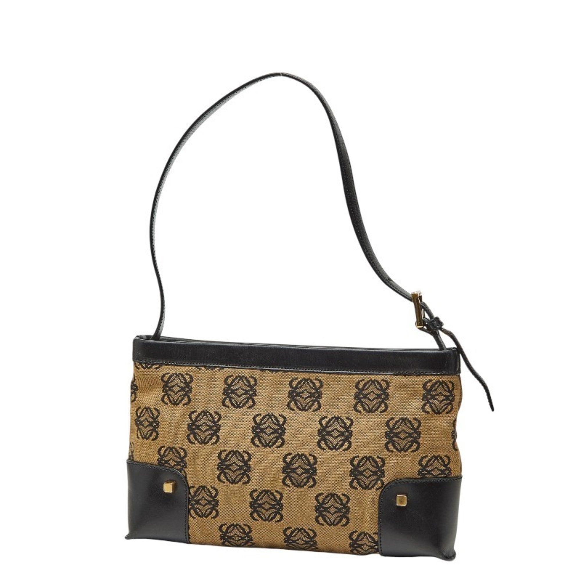 Loewe Black Brown Canvas Leather Handbag Shoulder Bag (Pre-Owned)
