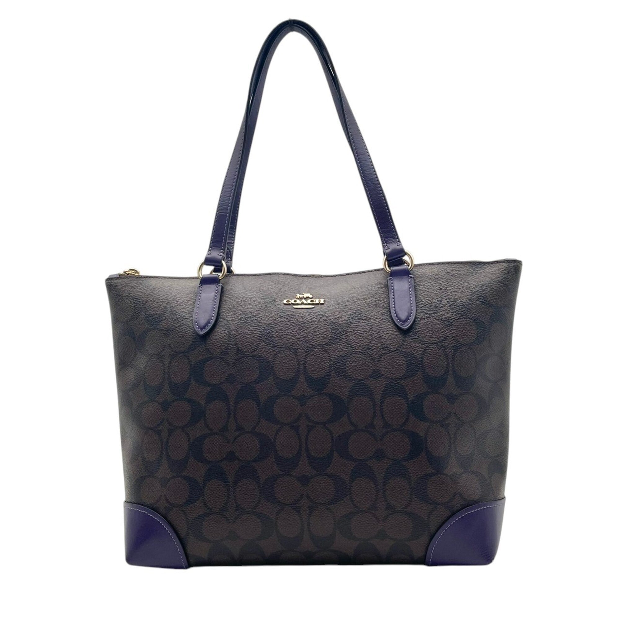 Coach Brown Purple Pvc Leather Handbag Tote Bag (Pre-Owned)