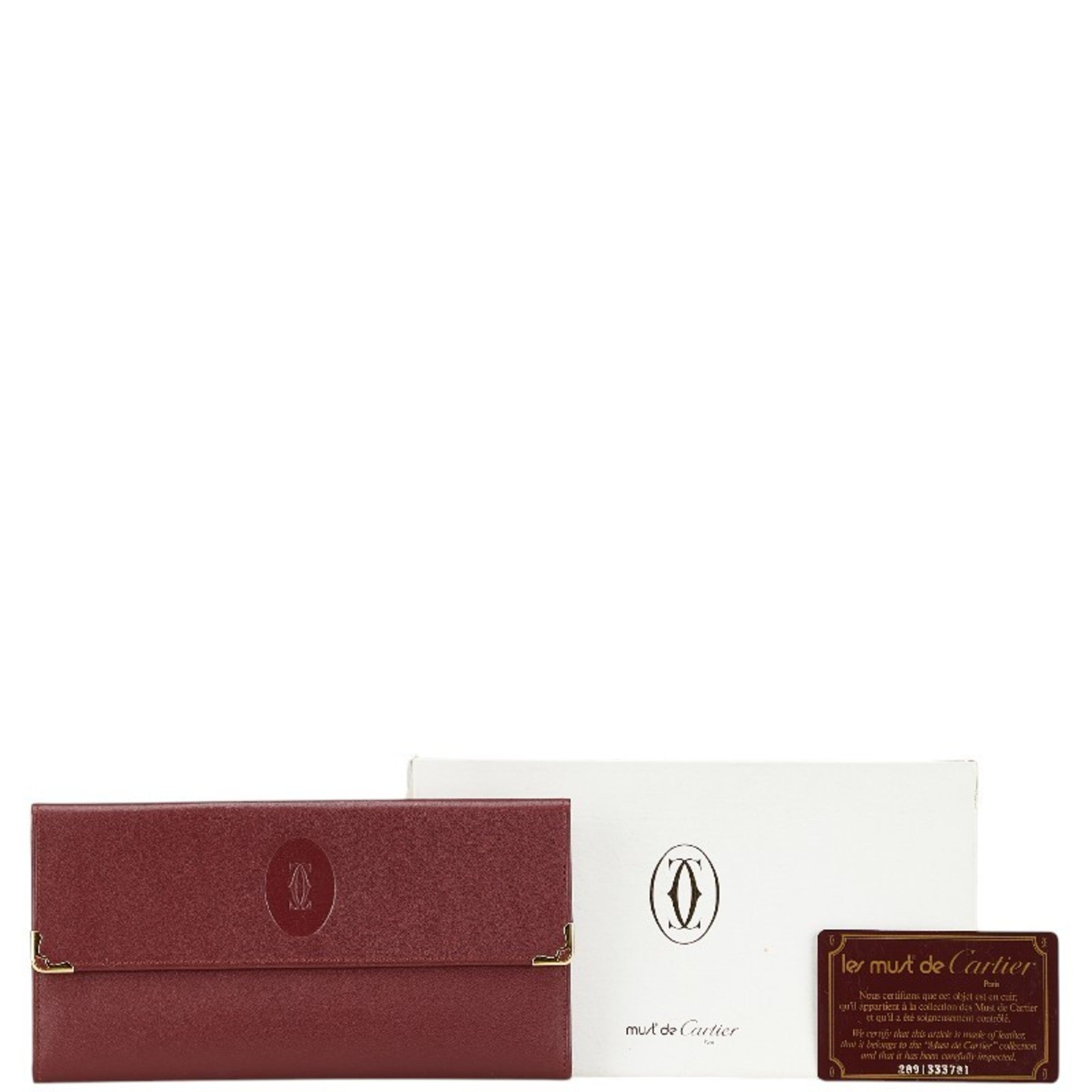 Cartier Wine Red Leather Long Wallet (Tri-Fold) (Pre-Owned)