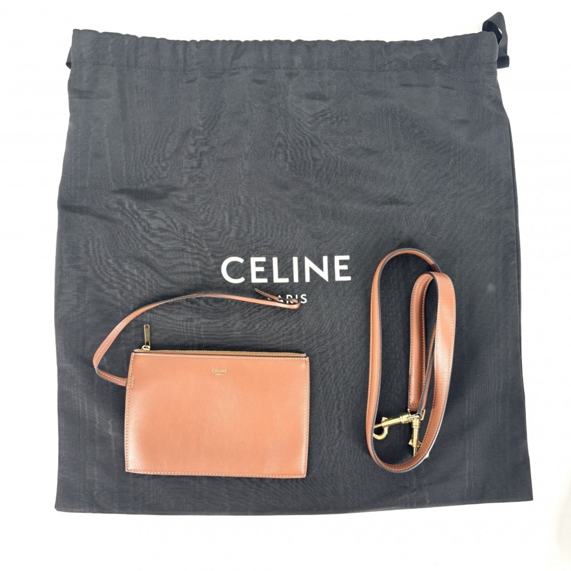 Celine Brown Leather Handbag Pouch Shoulder Bag (Pre-Owned)