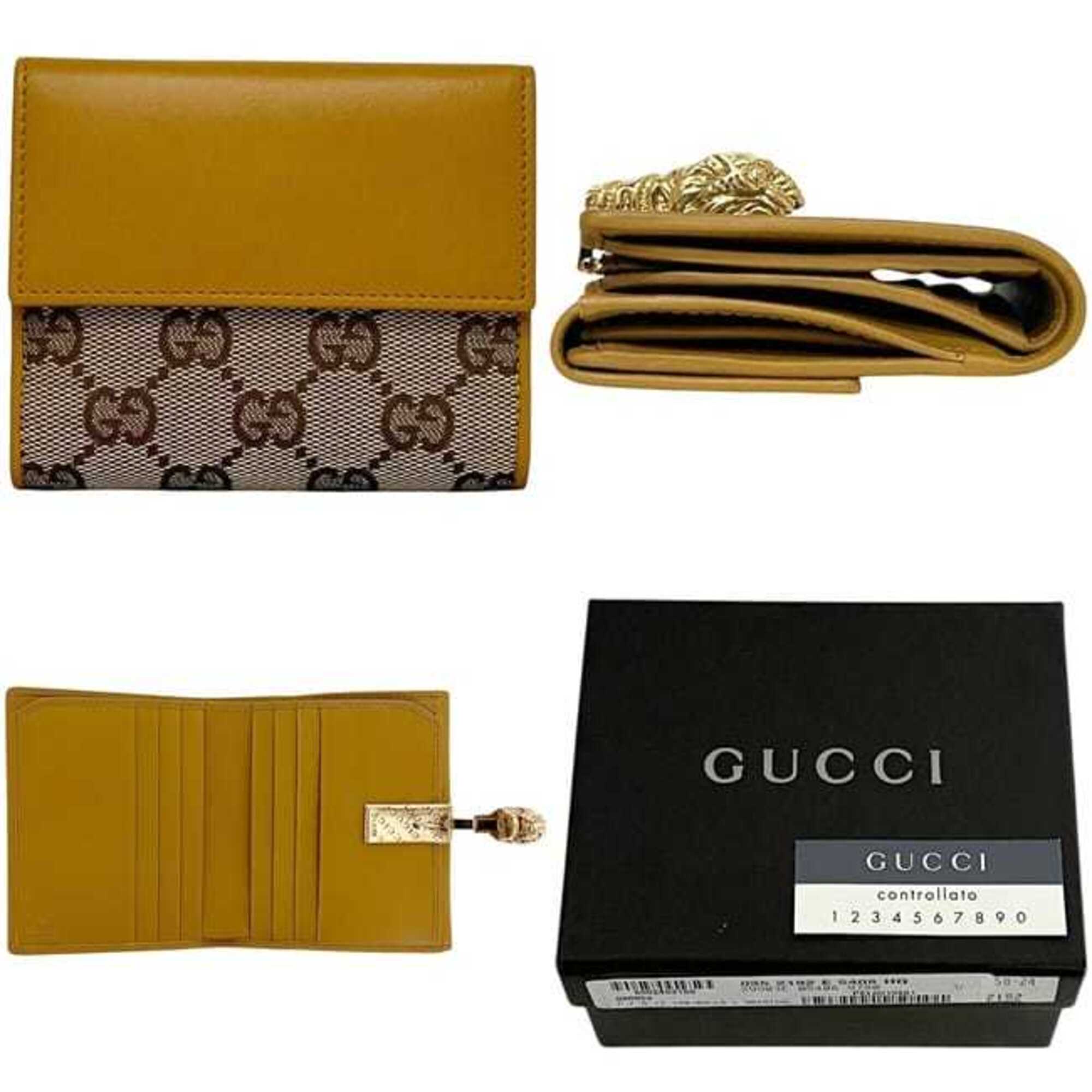 Gucci Beige Yellow Canvas Leather Wallet (Bi-Fold) (Pre-Owned)