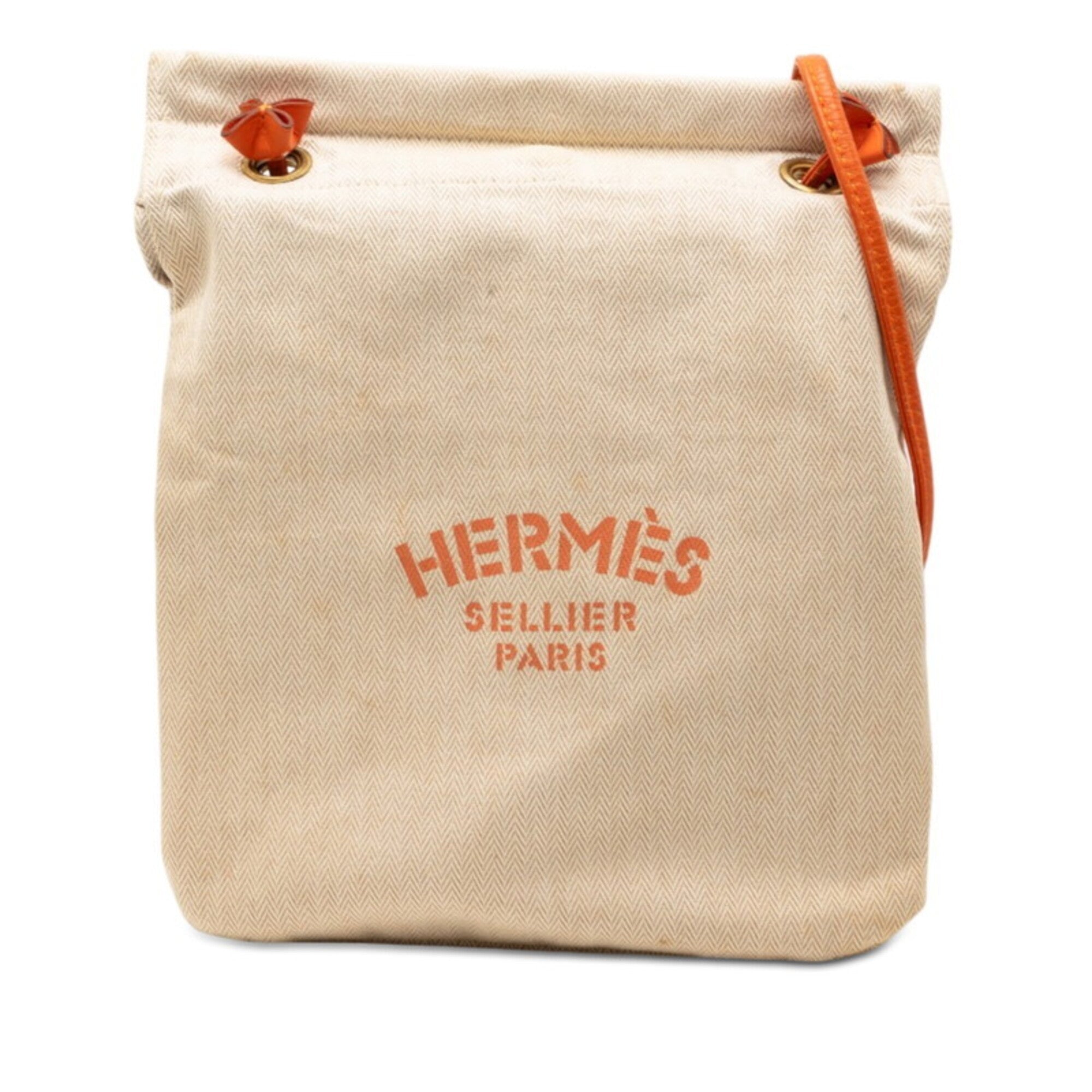 Hermes Beige Orange Toile Chevron Leather Shoulder Bag (Pre-Owned)