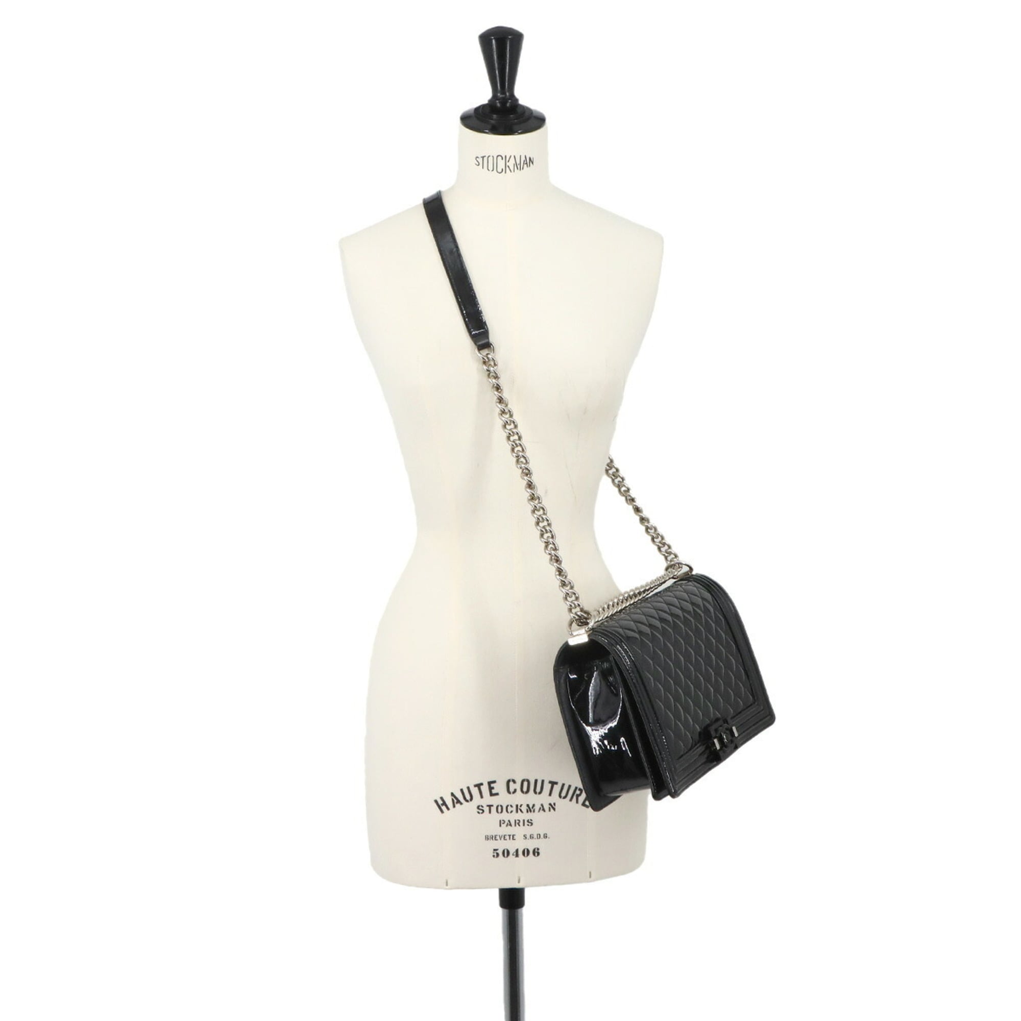 Chanel Black Patent Leather Handbag Shoulder Bag (Pre-Owned)