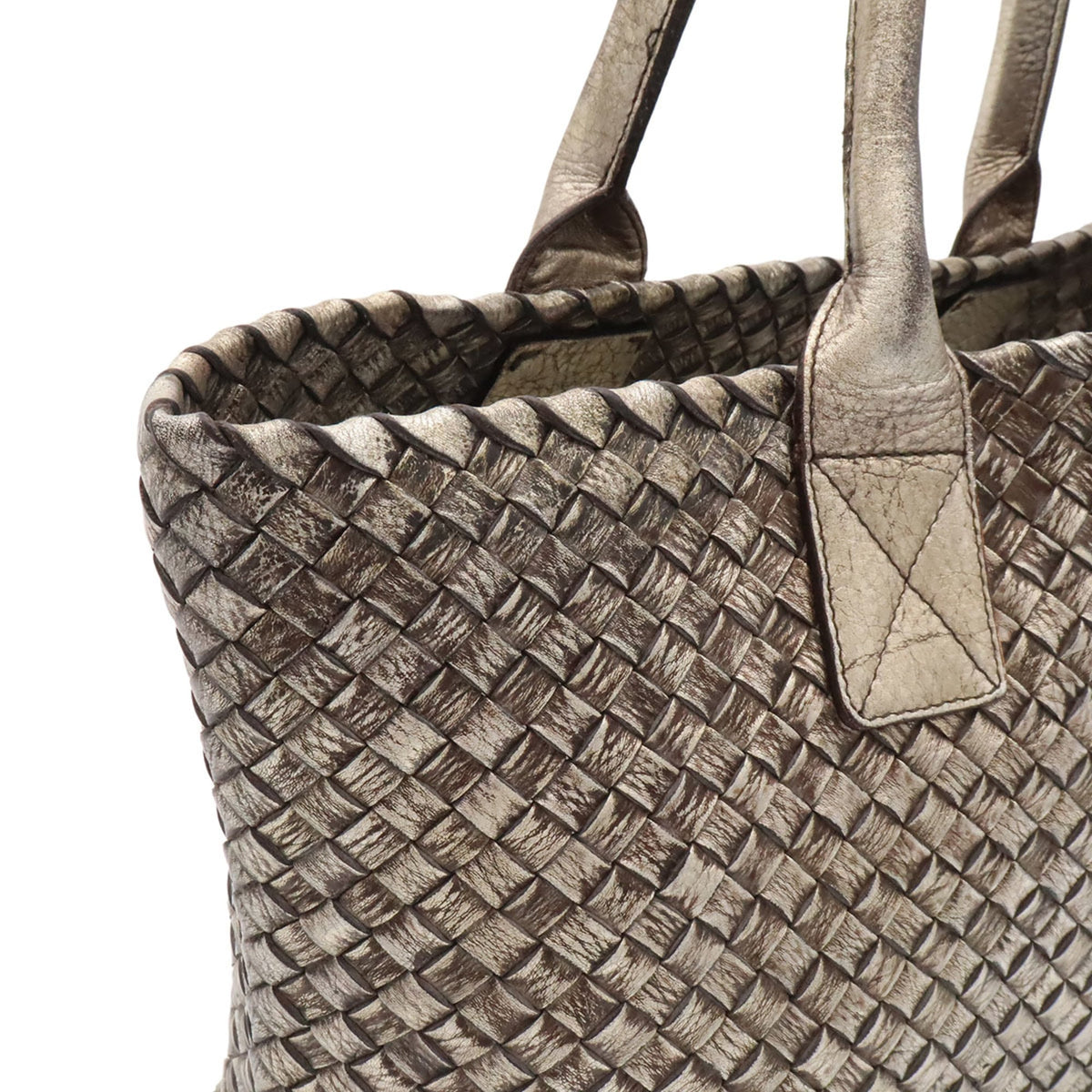 Bottega Veneta Intrecciato Gold Silver Leather Pouch Tote Bag (Pre-Owned)