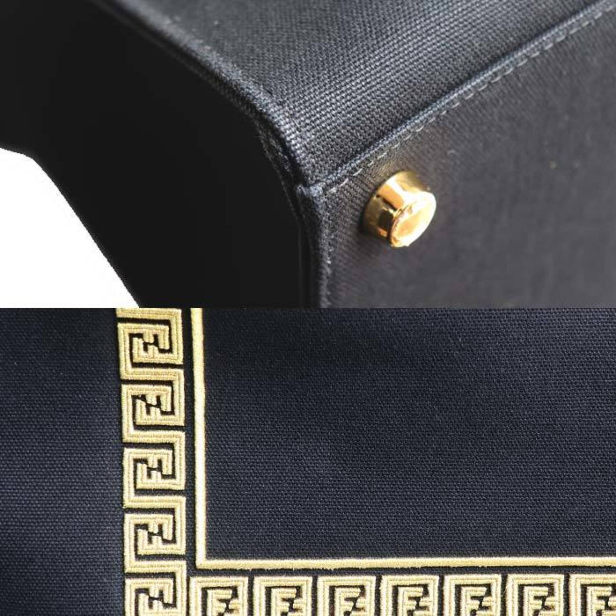 Versace Black Gold Canvas Shoulder Bag (Pre-Owned)
