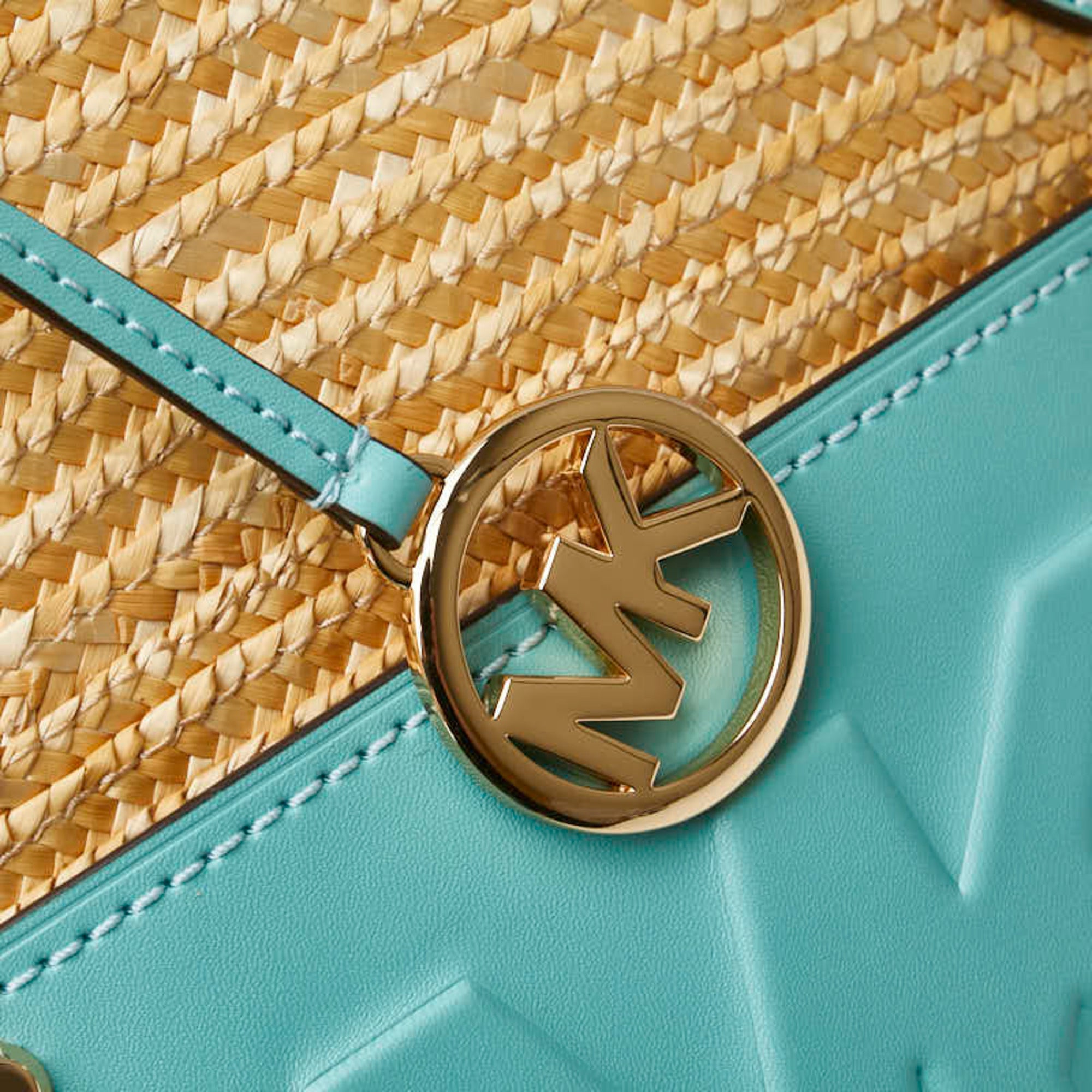 Michael Kors Beige Light Blue Straw Leather Tote Bag (Pre-Owned)