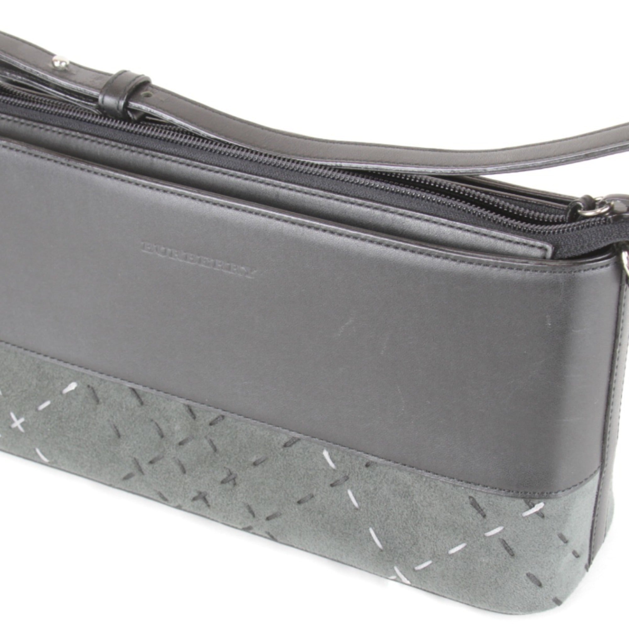 Burberry Black Gray Leather Suede Shoulder Bag (Pre-Owned)