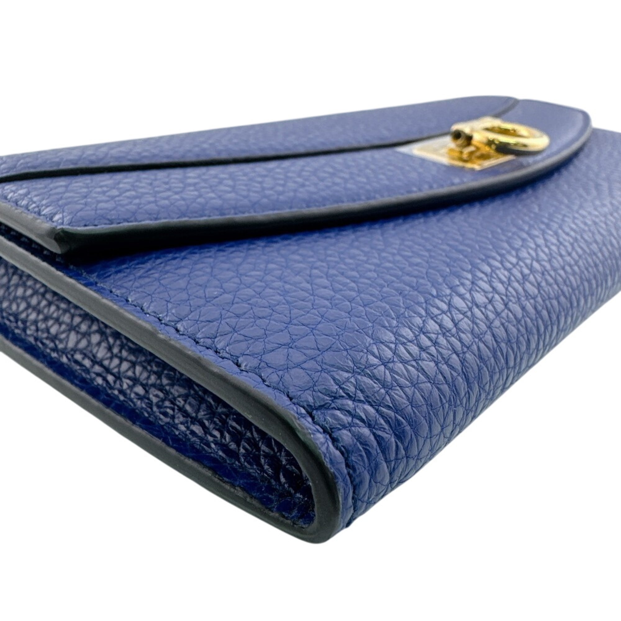 Salvatore Ferragamo Navy Leather Long Wallet (Tri-Fold) (Pre-Owned)