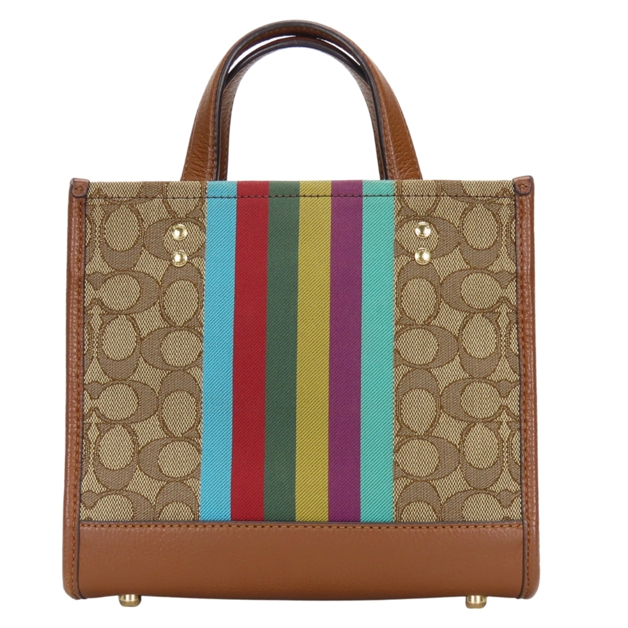 Coach Signature Brown Gray Canvas Leather Handbag (Pre-Owned)