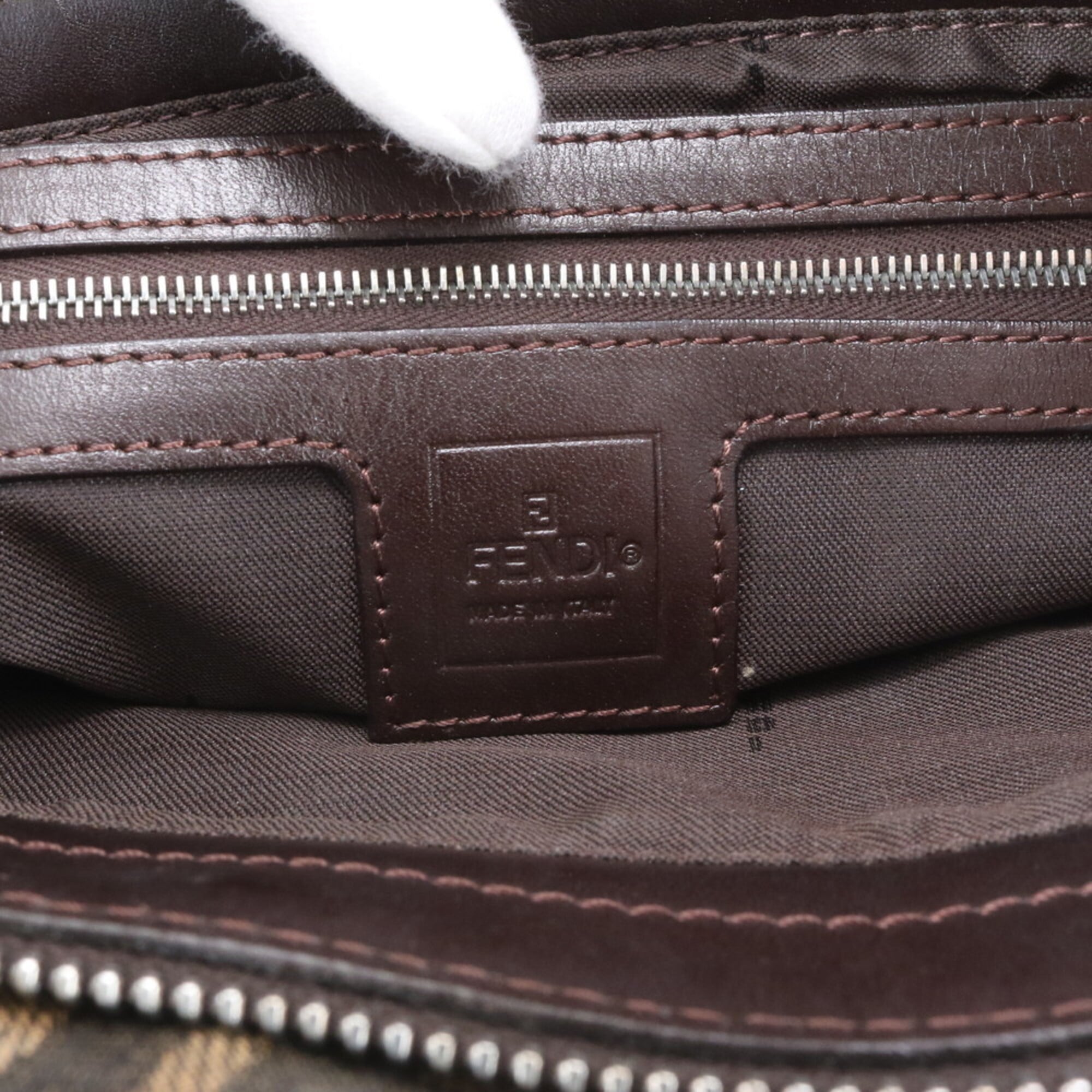 Fendi Brown Leather Canvas Handbag Shoulder Bag (Pre-Owned)
