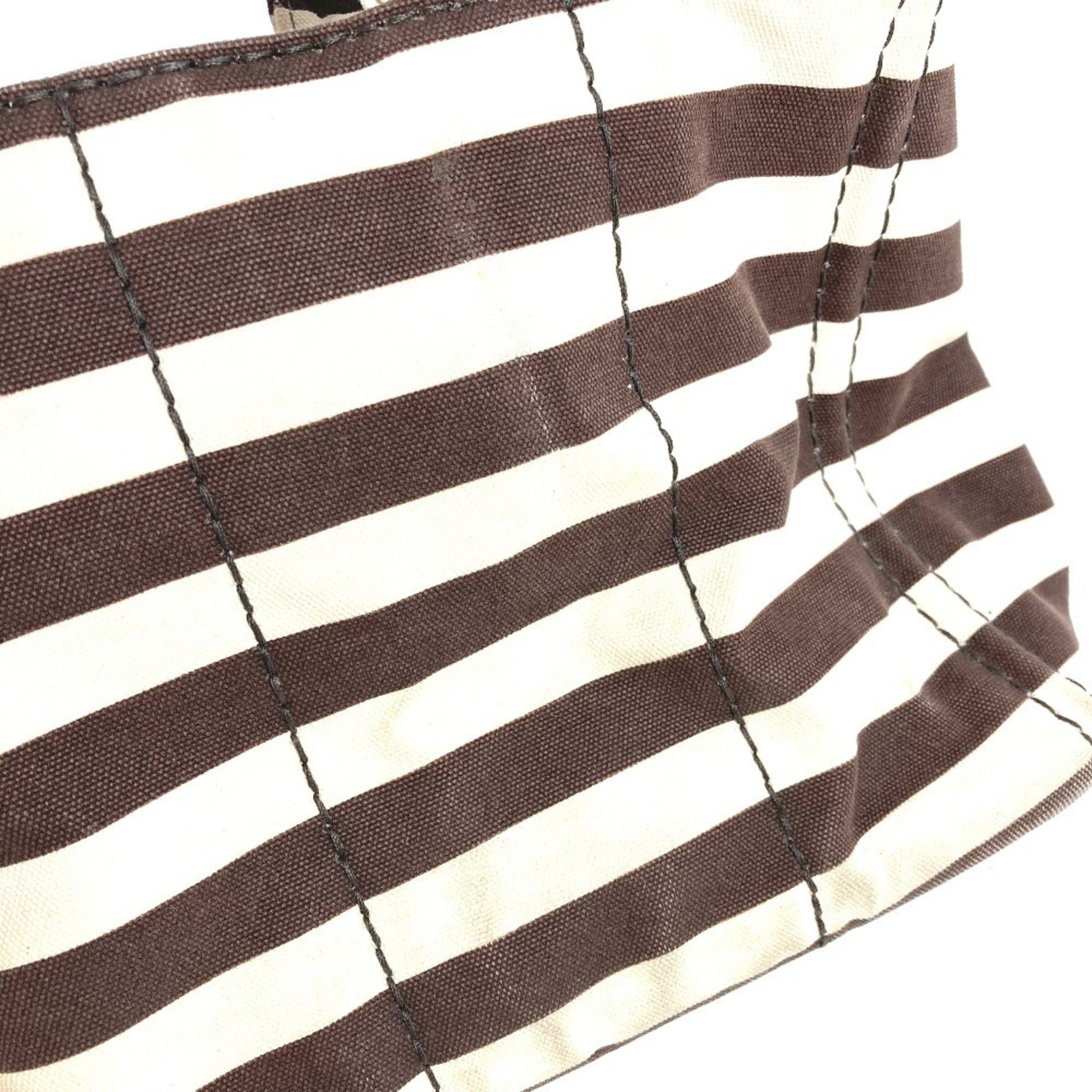 Prada Brown White Canvas Handbag Tote Bag (Pre-Owned)