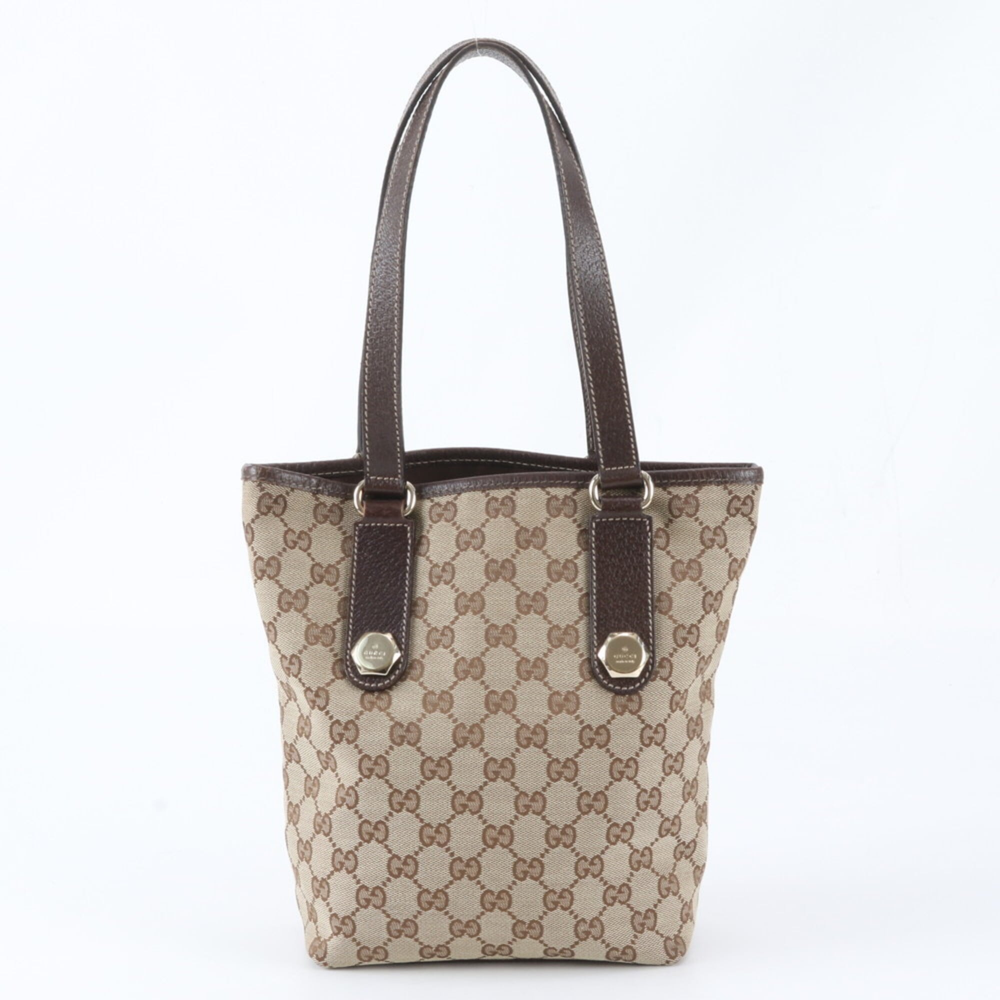 Gucci Brown Leather Canvas Handbag (Pre-Owned)