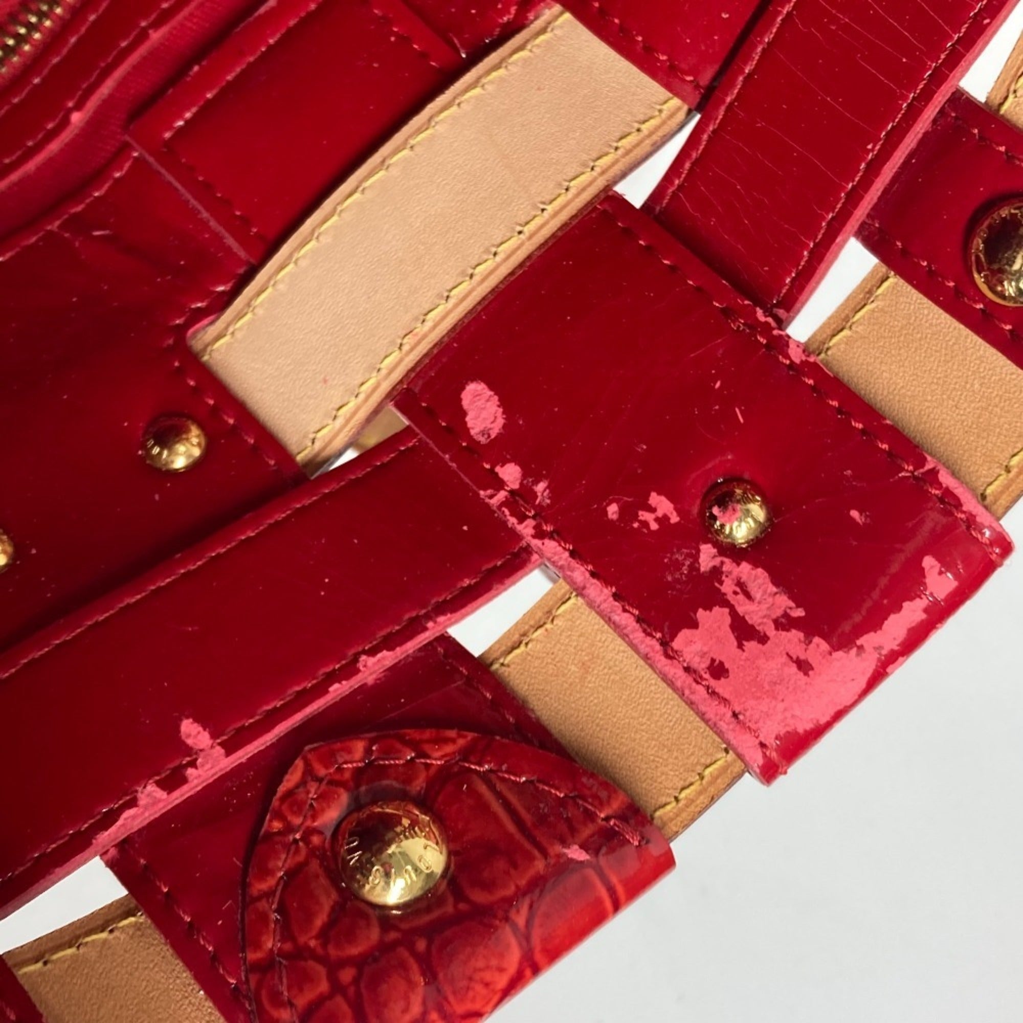 Louis Vuitton Brown Red Color Monogram Patent Leather Shoulder Bag Tote Bag (Pre-Owned)