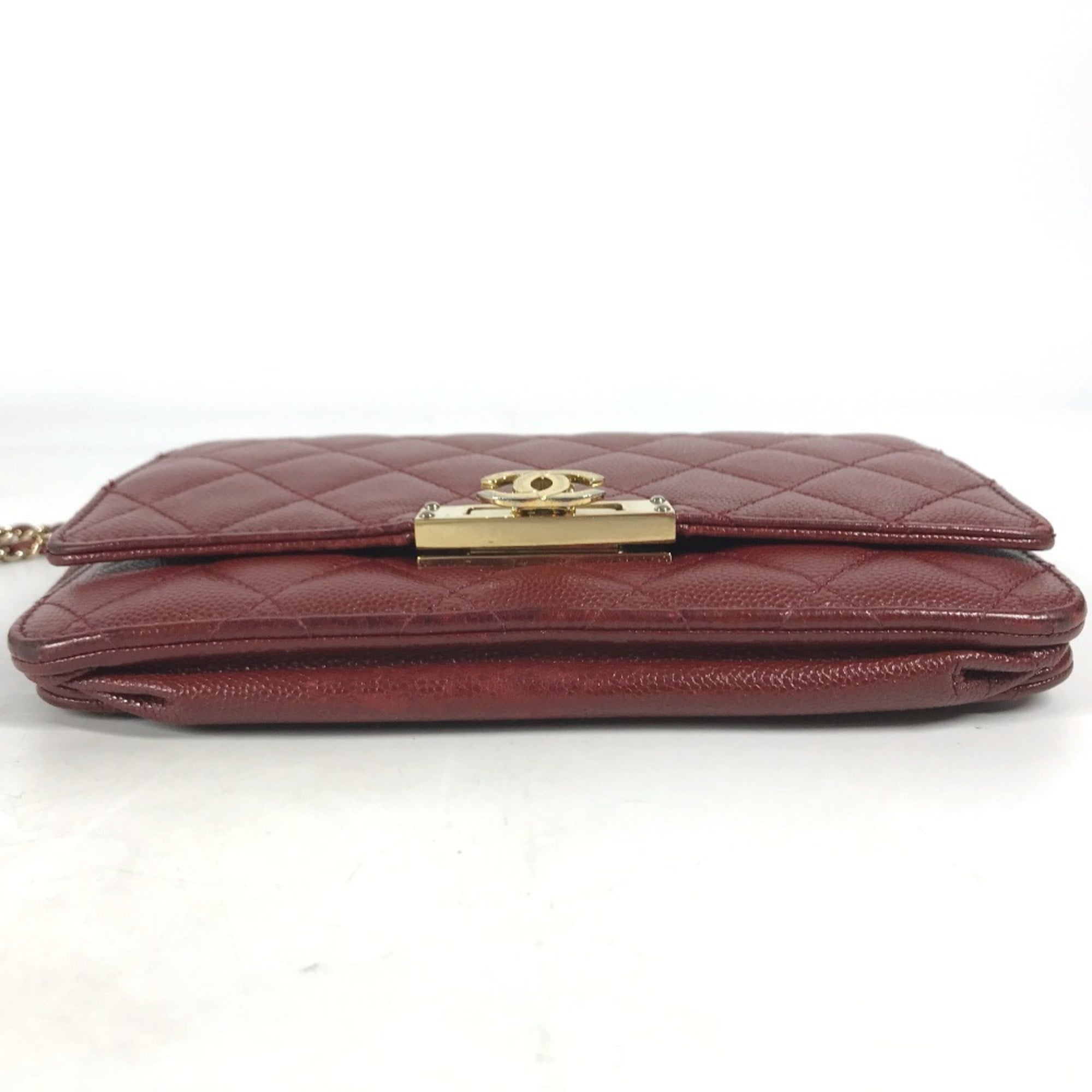Chanel Red Color Grained Calfskin Chain/Shoulder Wallet (Pre-Owned)