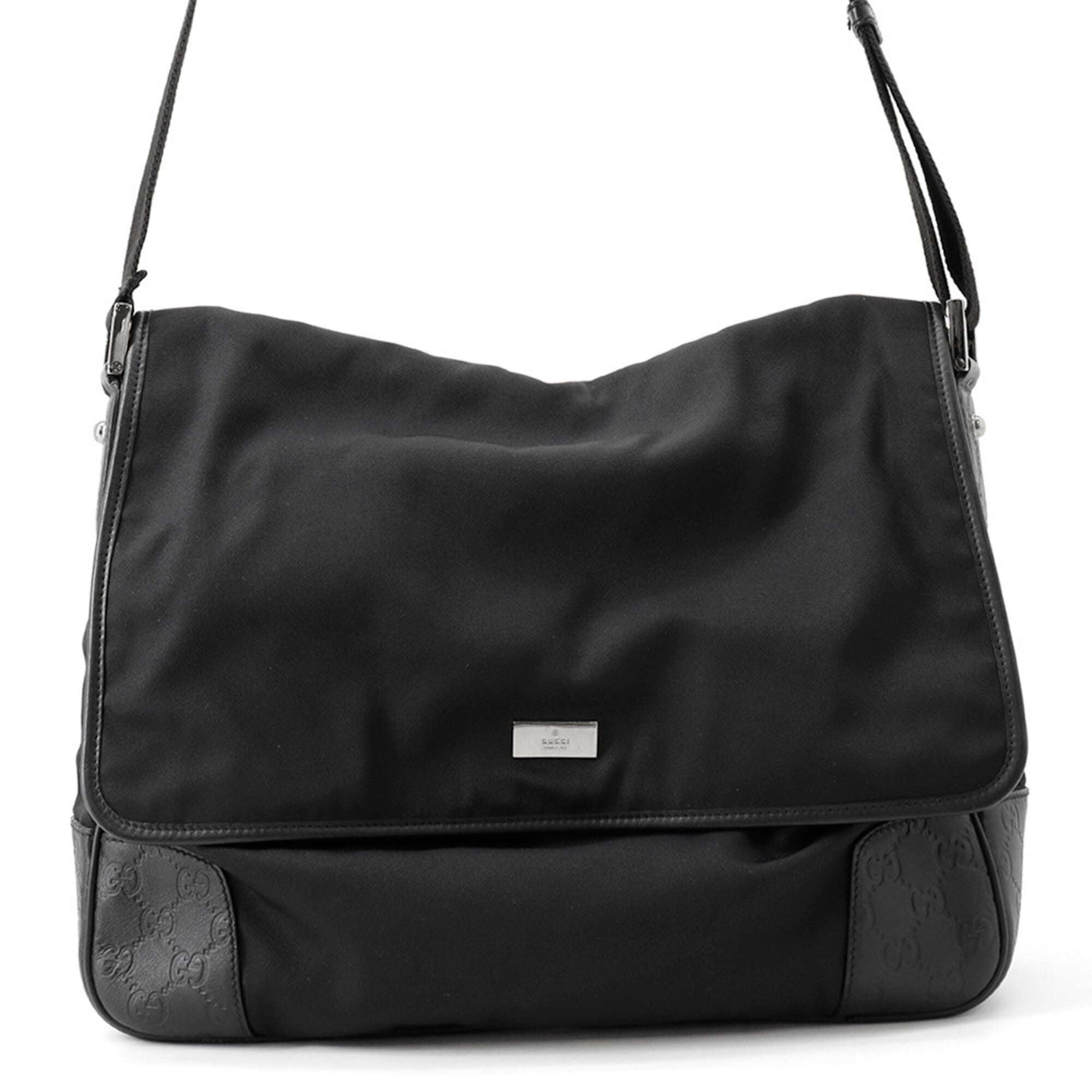 Gucci Black Nylon Leather Handbag Shoulder Bag (Pre-Owned)