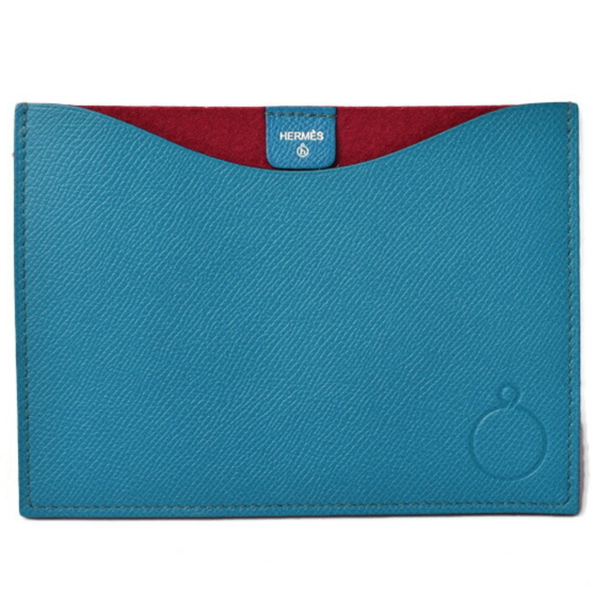 Hermes Blue Red Color Epsom Leather Felt Pouch (Pre-Owned)