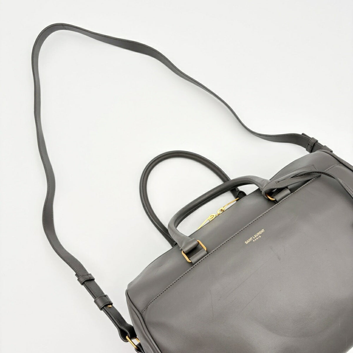 Saint Laurent Gray Leather Suede Boston Bag Shoulder Bag (Pre-Owned)