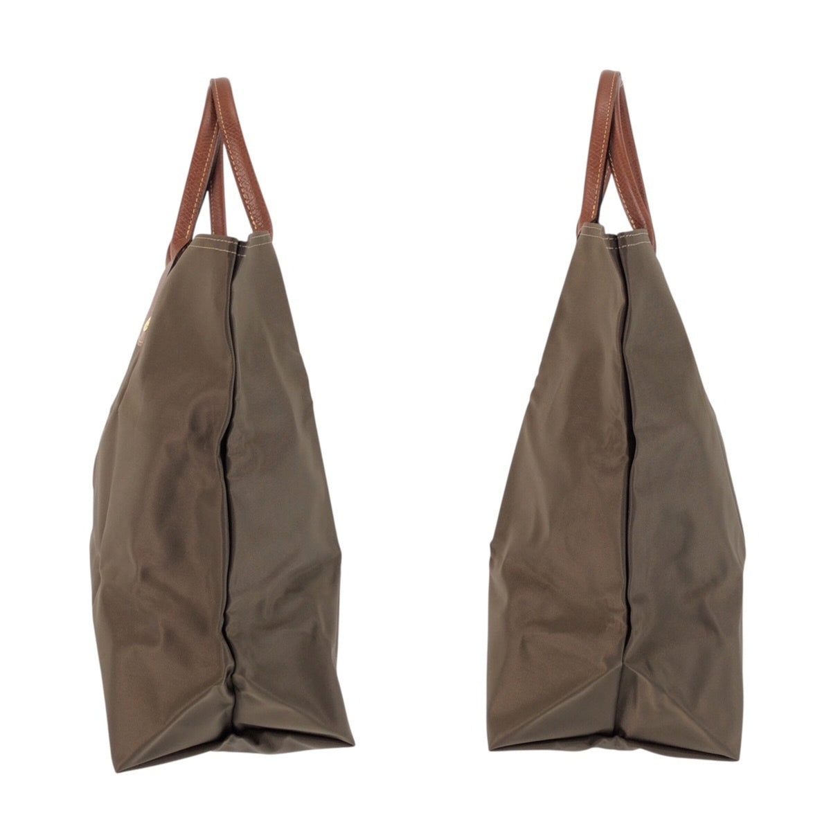 Longchamp Brown Khaki Nylon Leather Handbag Tote Bag (Pre-Owned)
