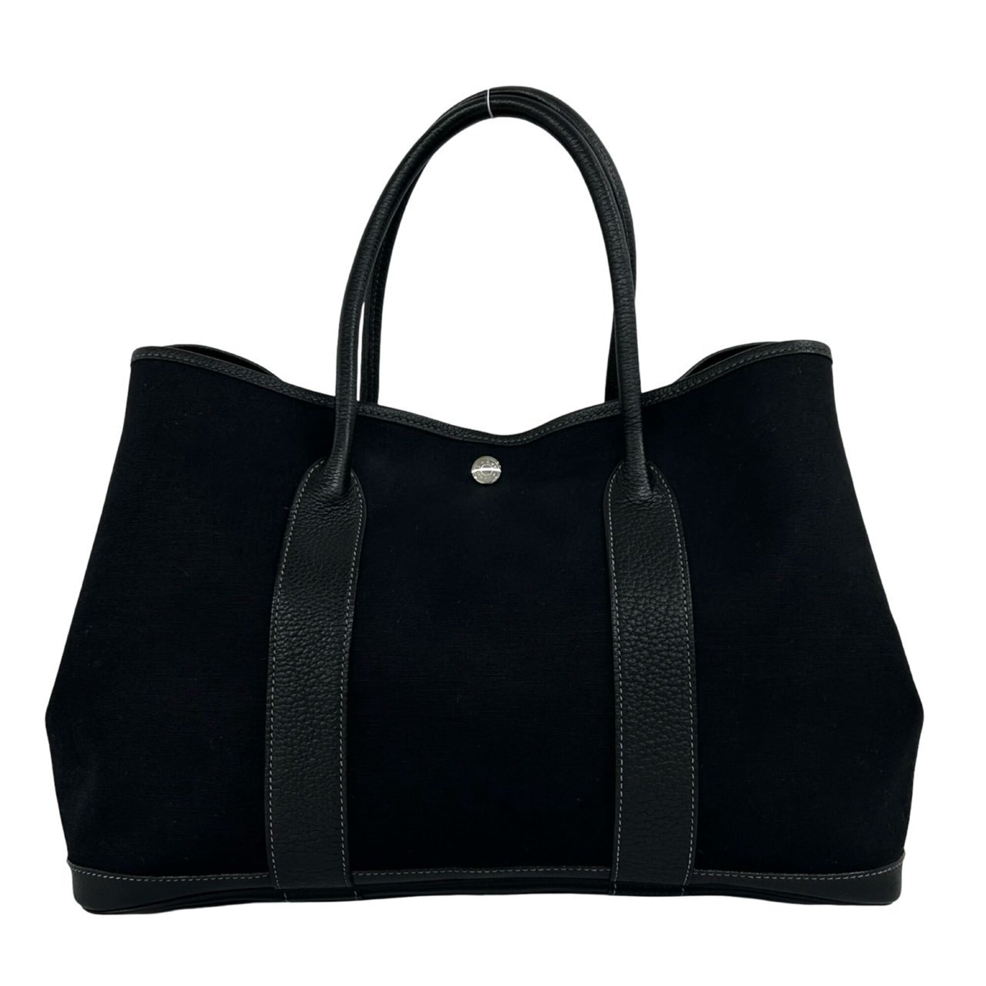 Hermes Black Negonda Leather Toile Officier Handbag Tote Bag (Pre-Owned)