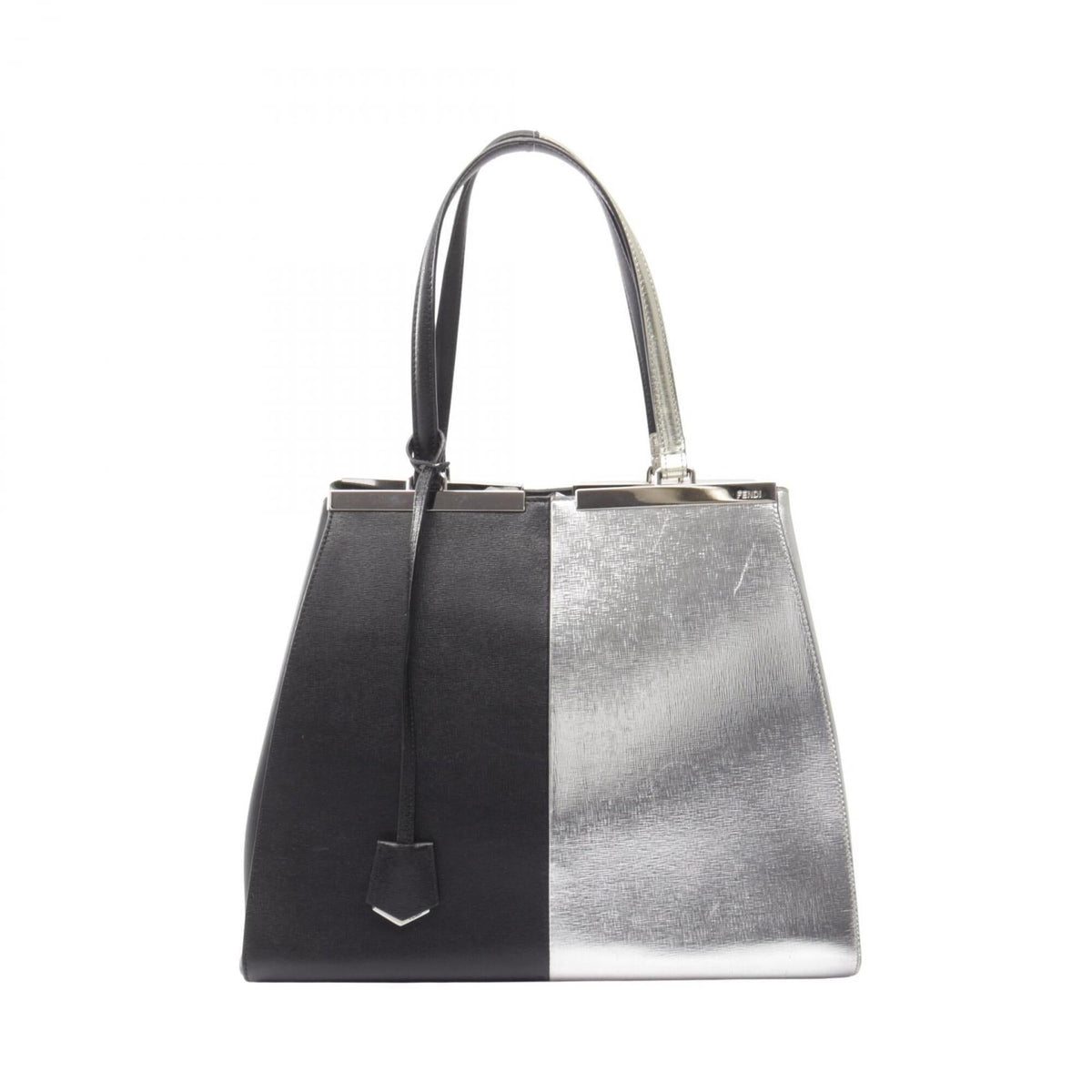 Fendi Black Silver Leather Handbag Tote Bag (Pre-Owned)