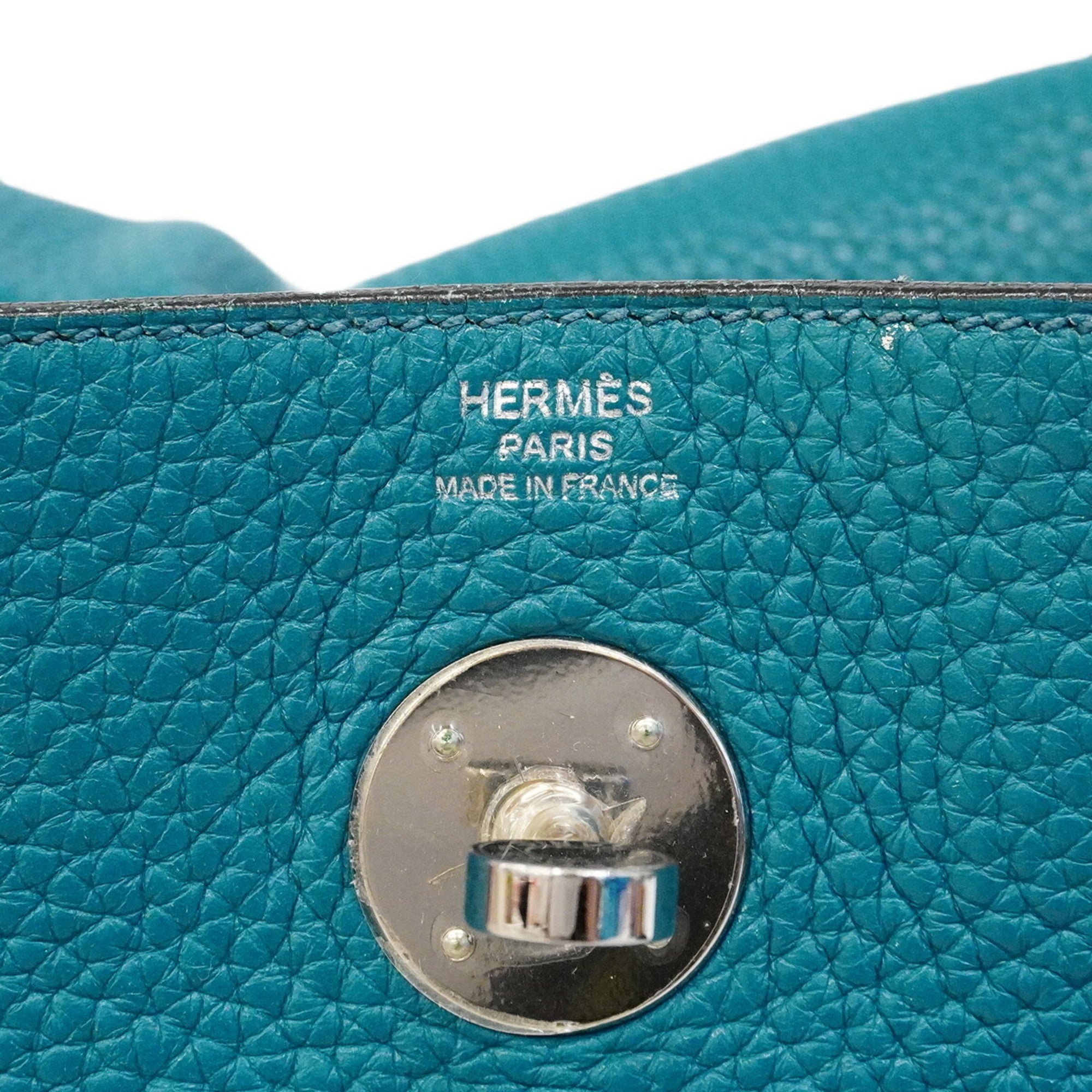 Hermes Turquoise Taurillon Clemence Leather Handbag (Pre-Owned)