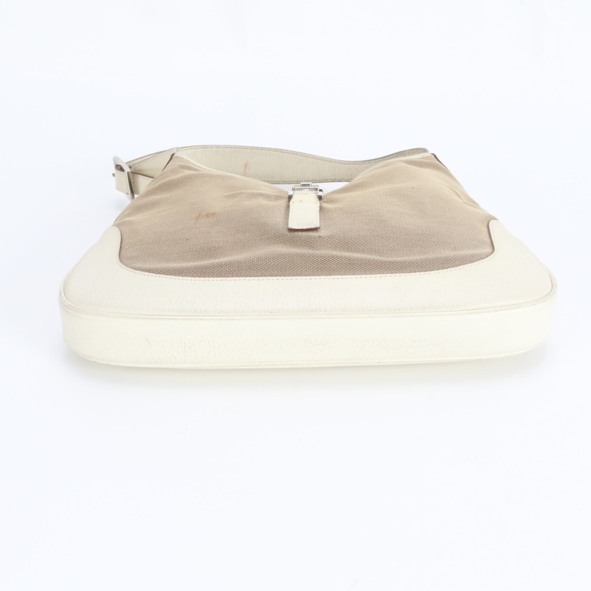 Gucci Beige Leather Canvas Handbag Shoulder Bag Tote Bag (Pre-Owned)